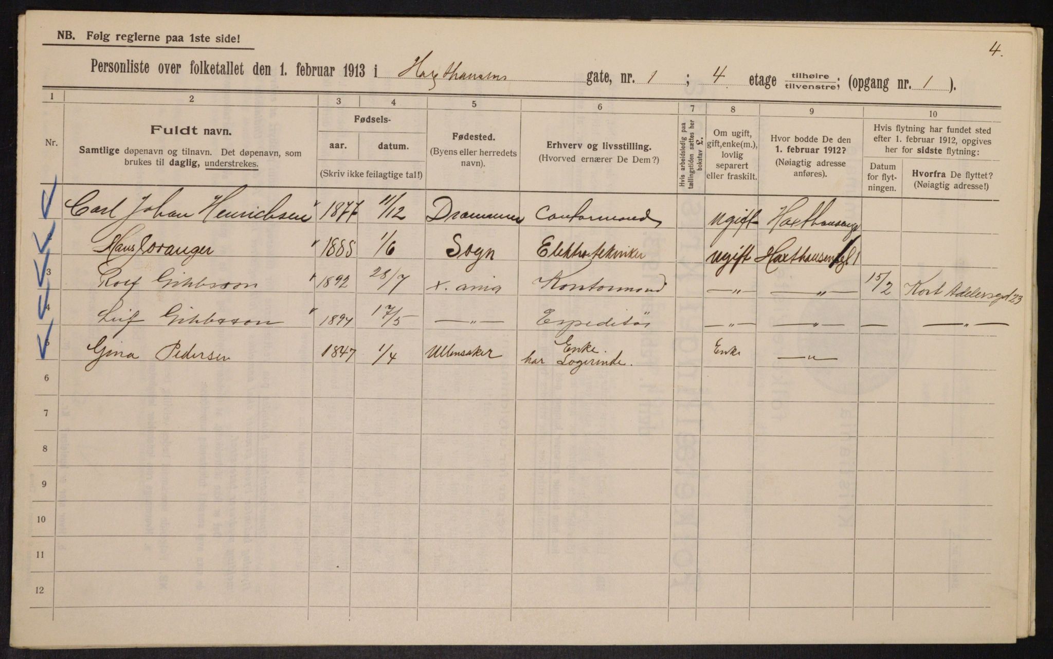 OBA, Municipal Census 1913 for Kristiania, 1913, p. 35582