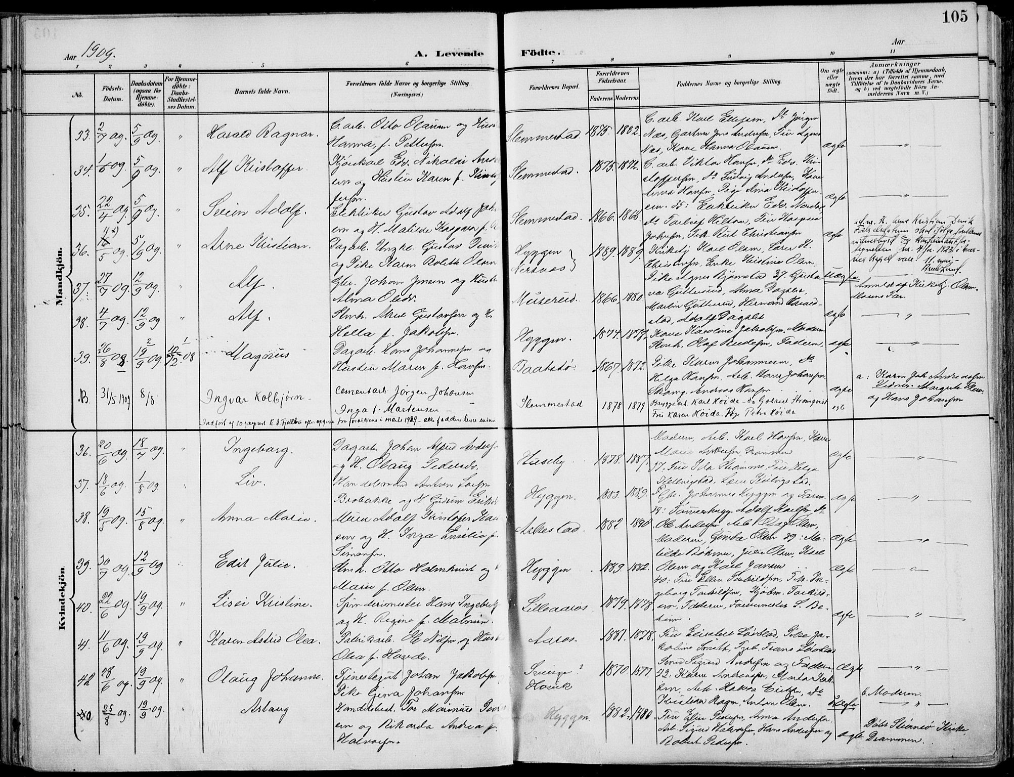 Røyken kirkebøker, AV/SAKO-A-241/F/Fa/L0009: Parish register (official) no. 9, 1898-1911, p. 105