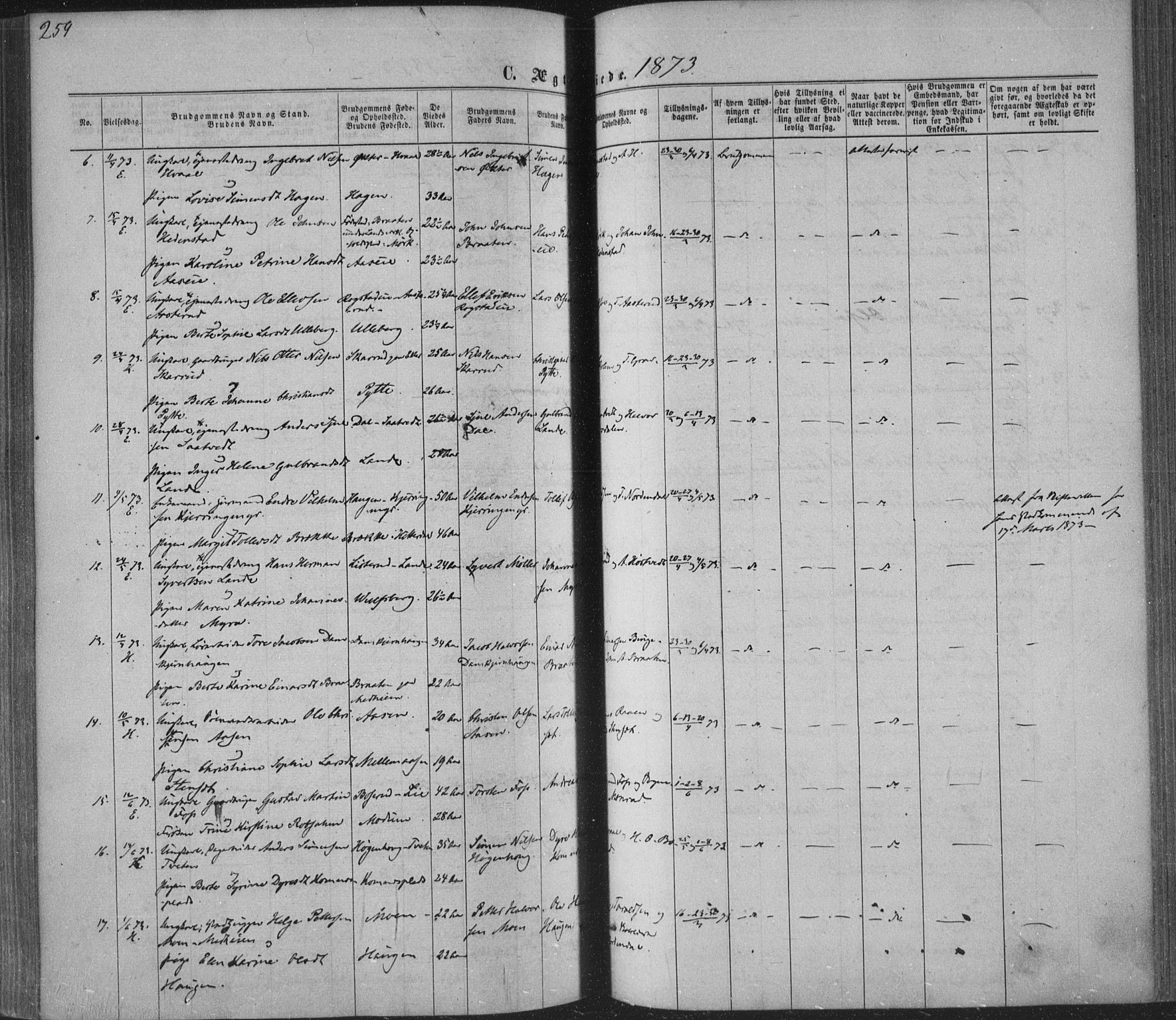 Sandsvær kirkebøker, AV/SAKO-A-244/F/Fa/L0007: Parish register (official) no. I 7, 1869-1877, p. 259