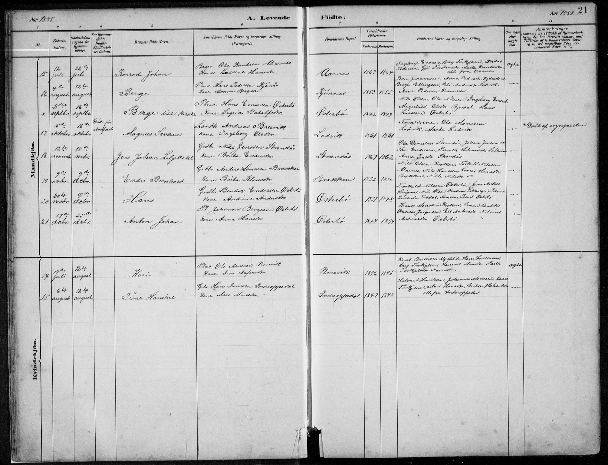 Lavik sokneprestembete, AV/SAB-A-80901: Parish register (copy) no. A 2, 1882-1910, p. 21