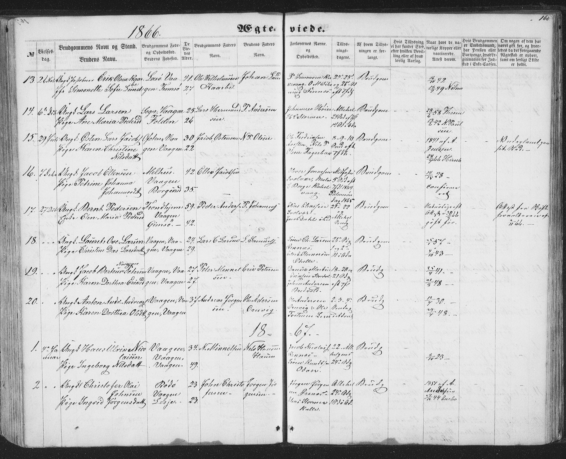 Ministerialprotokoller, klokkerbøker og fødselsregistre - Nordland, AV/SAT-A-1459/874/L1073: Parish register (copy) no. 874C02, 1860-1870, p. 168