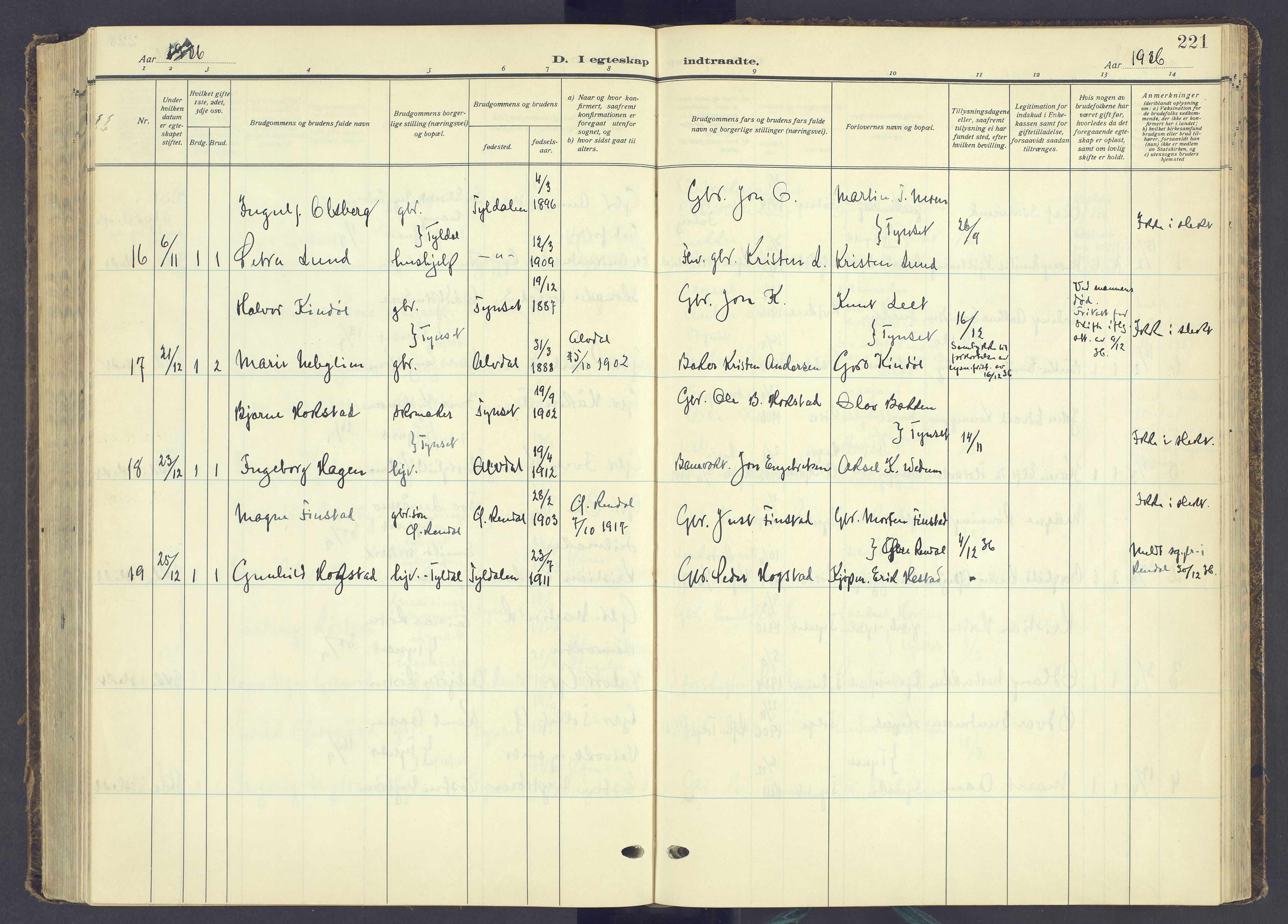 Tynset prestekontor, AV/SAH-PREST-058/H/Ha/Haa/L0027: Parish register (official) no. 27, 1930-1944, p. 221