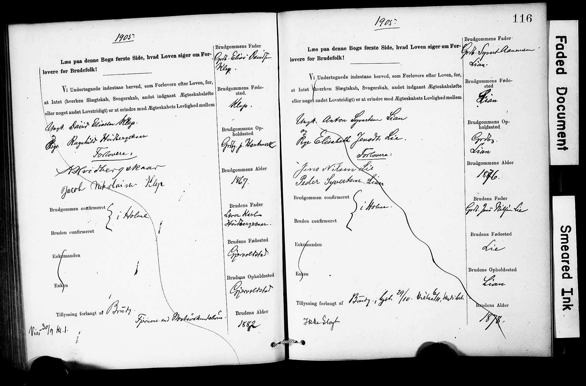 Holum sokneprestkontor, SAK/1111-0022/F/Fe/L0004: Banns register no. II 5 4, 1890-1914, p. 116