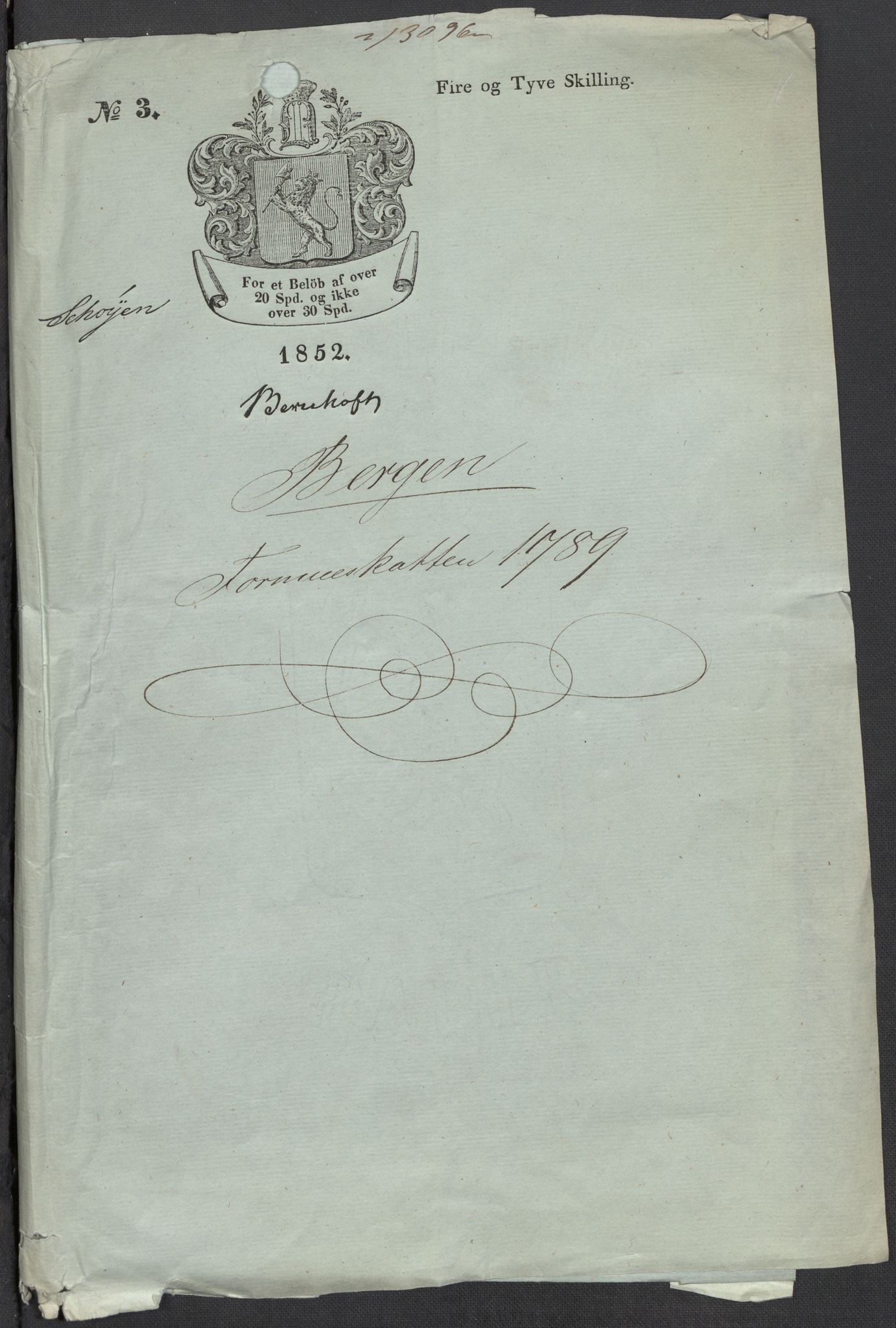 Rentekammeret inntil 1814, Reviderte regnskaper, Mindre regnskaper, RA/EA-4068/Rf/Rfe/L0002: Arendal. Bergen, 1789, p. 3