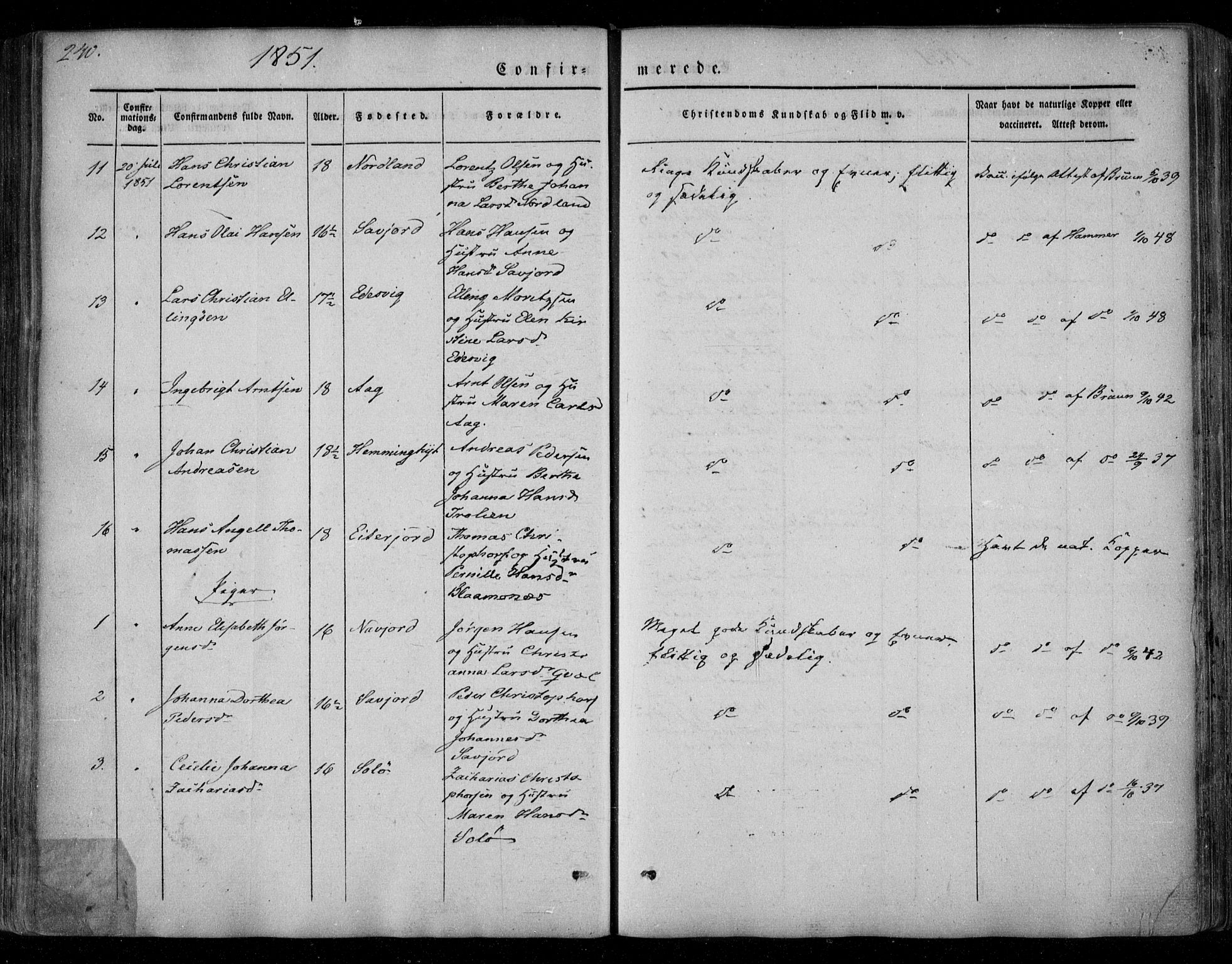 Ministerialprotokoller, klokkerbøker og fødselsregistre - Nordland, AV/SAT-A-1459/846/L0644: Parish register (official) no. 846A02, 1837-1872, p. 240