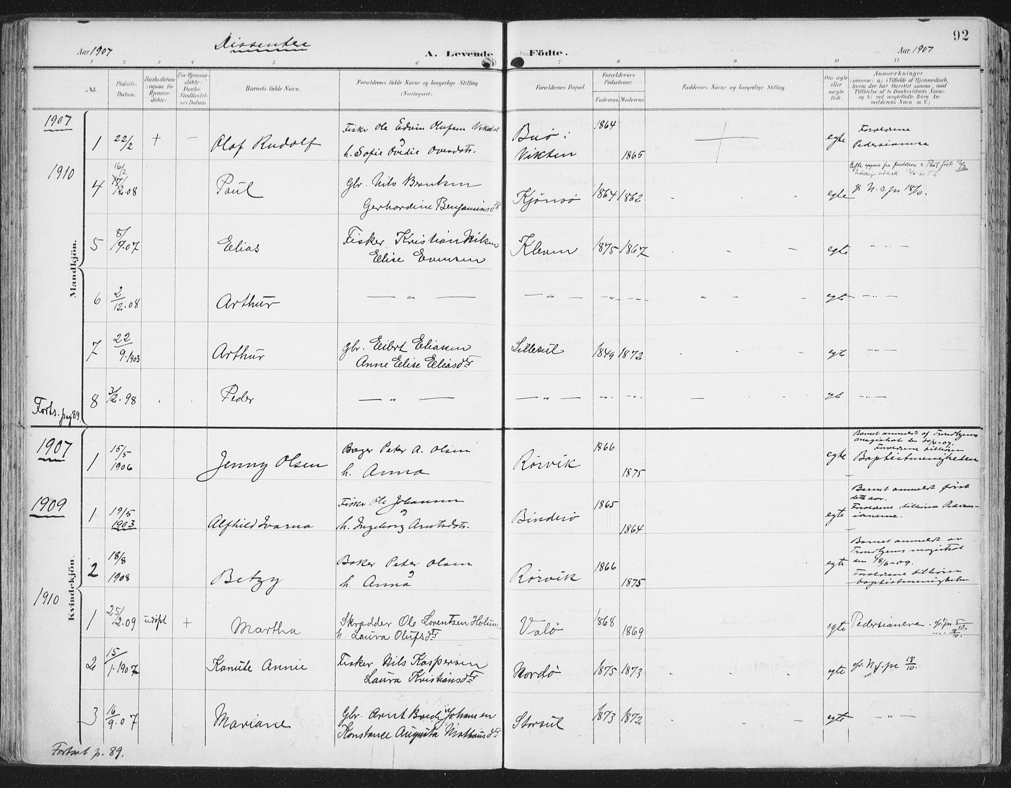 Ministerialprotokoller, klokkerbøker og fødselsregistre - Nord-Trøndelag, AV/SAT-A-1458/786/L0688: Parish register (official) no. 786A04, 1899-1912, p. 92