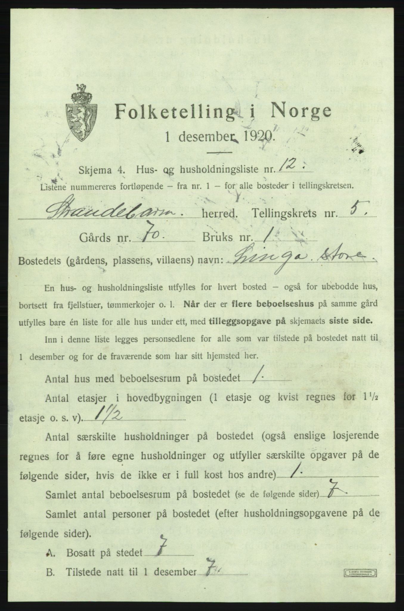 SAB, 1920 census for Strandebarm, 1920, p. 1024