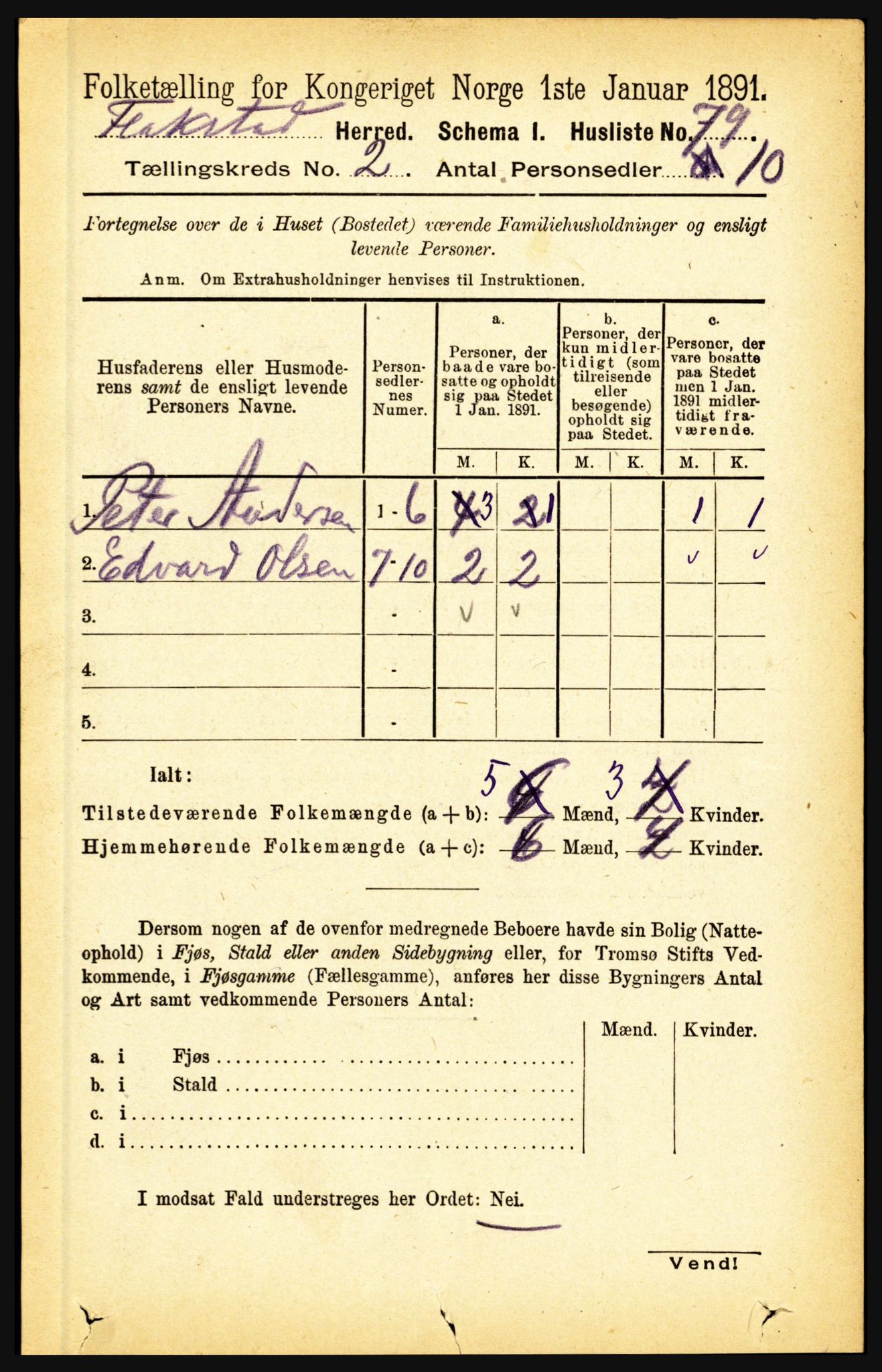 RA, 1891 census for 1859 Flakstad, 1891, p. 593