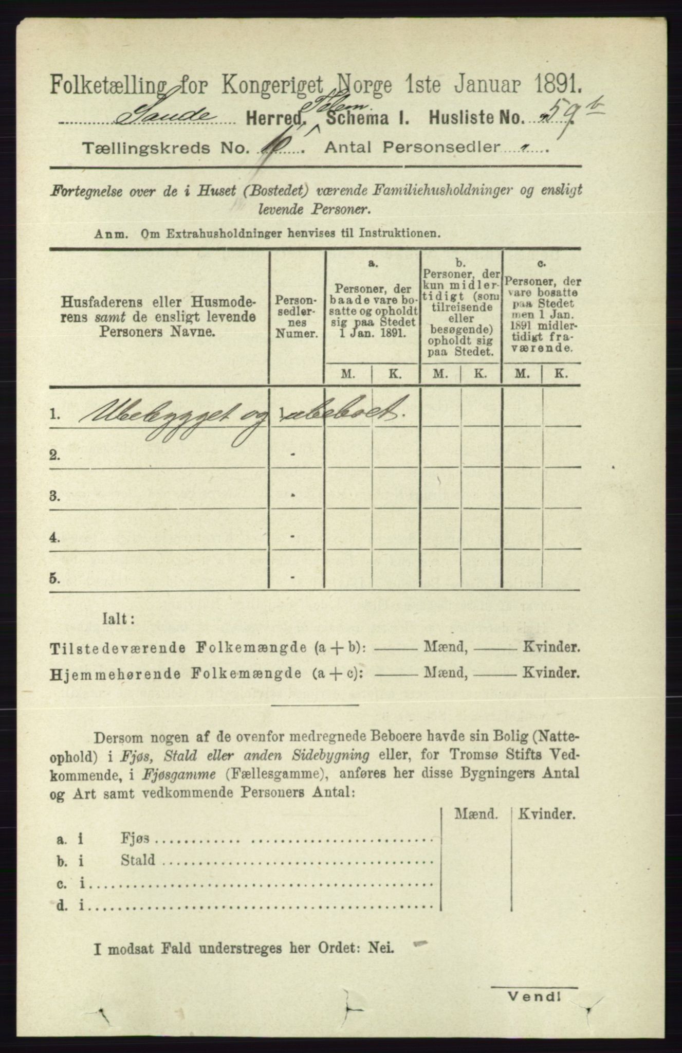 RA, 1891 census for 0822 Sauherad, 1891, p. 2993