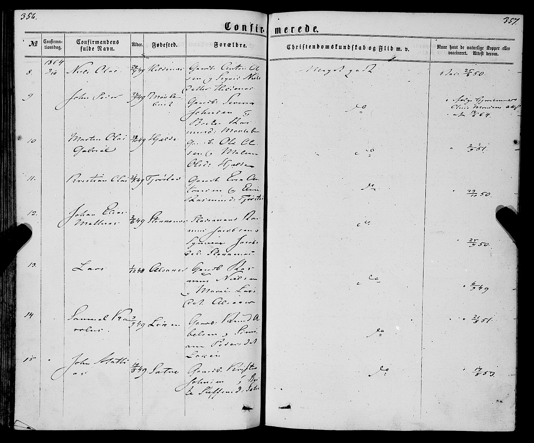 Eid sokneprestembete, AV/SAB-A-82301/H/Haa/Haaa/L0009: Parish register (official) no. A 9, 1861-1868, p. 356-357