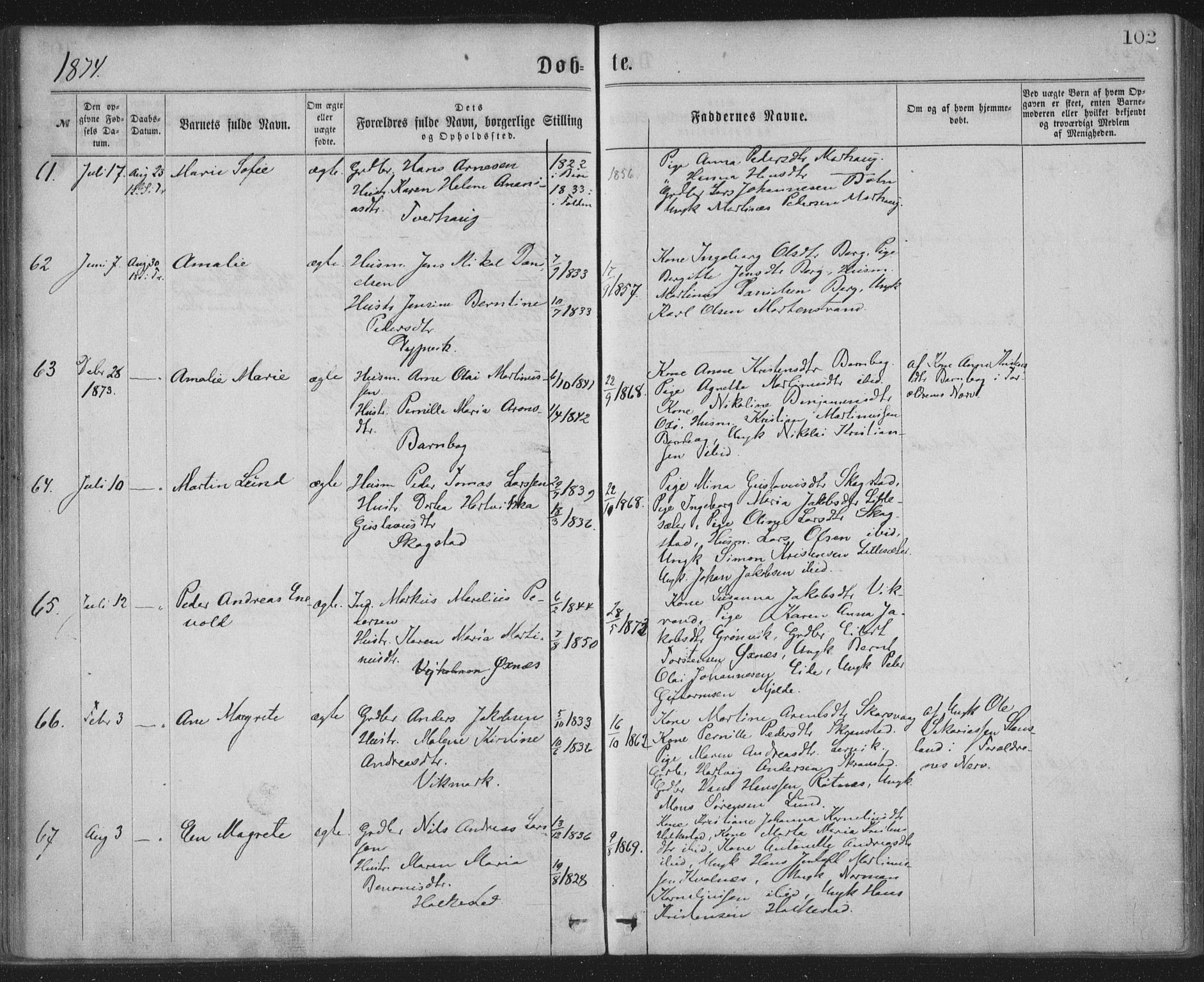 Ministerialprotokoller, klokkerbøker og fødselsregistre - Nordland, AV/SAT-A-1459/855/L0801: Parish register (official) no. 855A09, 1864-1874, p. 102