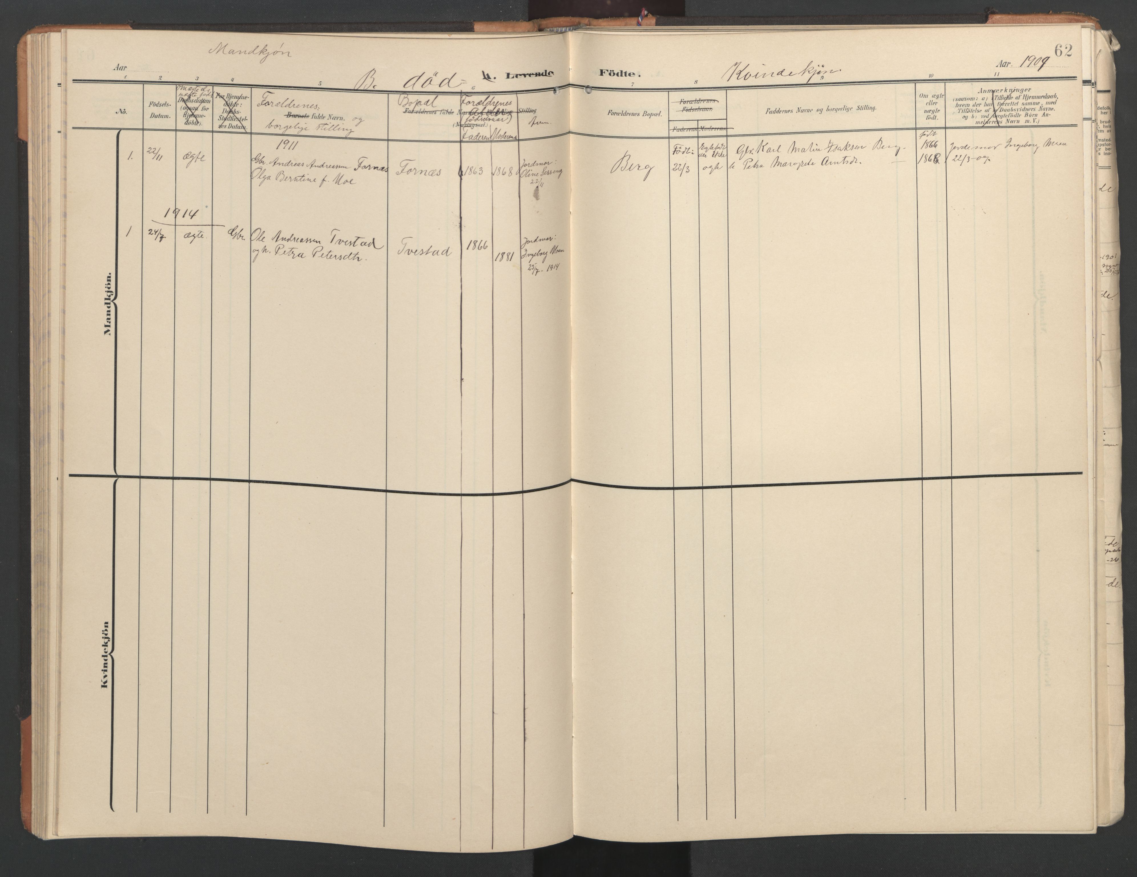 Ministerialprotokoller, klokkerbøker og fødselsregistre - Nord-Trøndelag, SAT/A-1458/746/L0455: Parish register (copy) no. 746C01, 1908-1933, p. 62