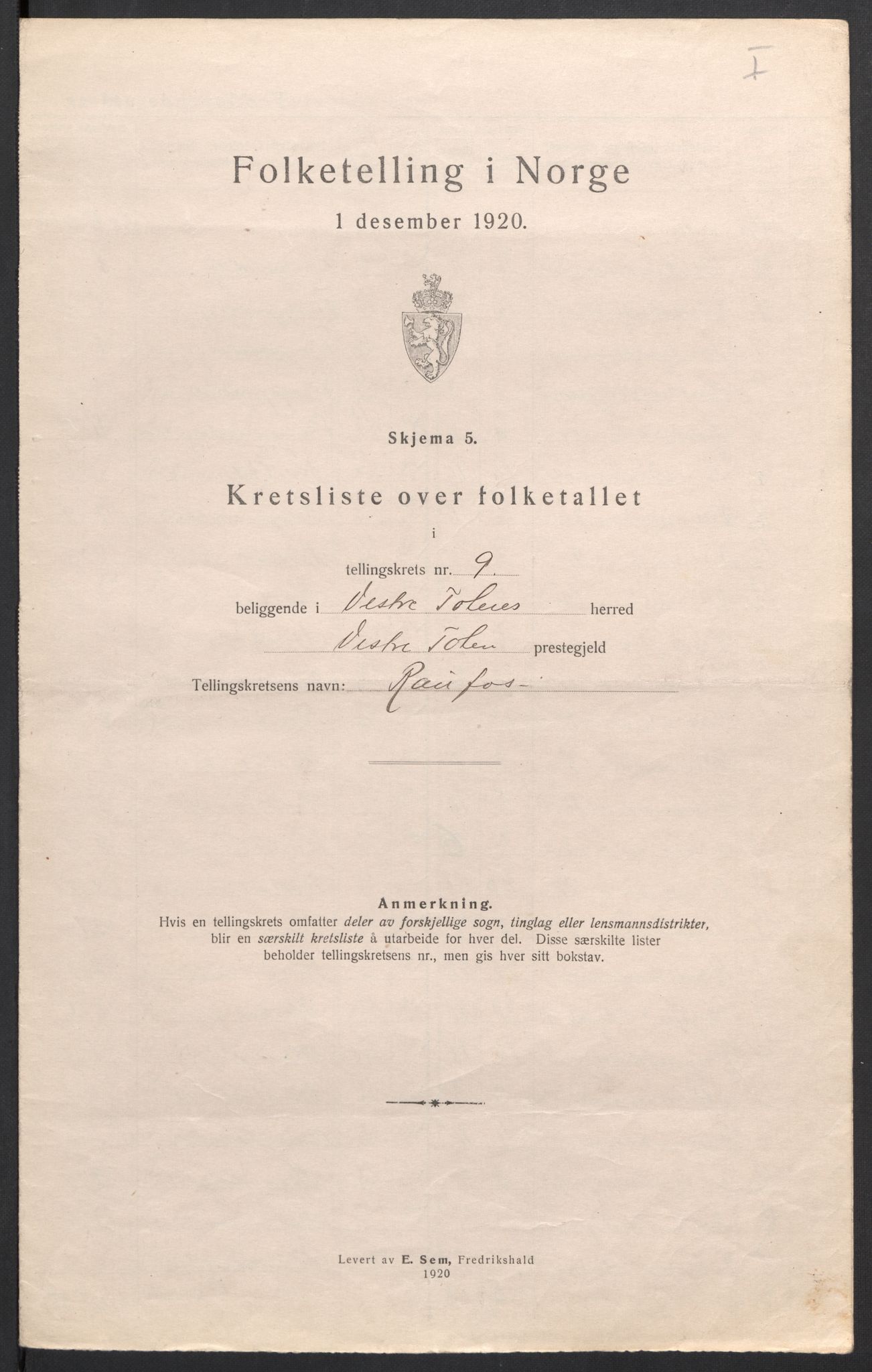 SAH, 1920 census for Vestre Toten, 1920, p. 38