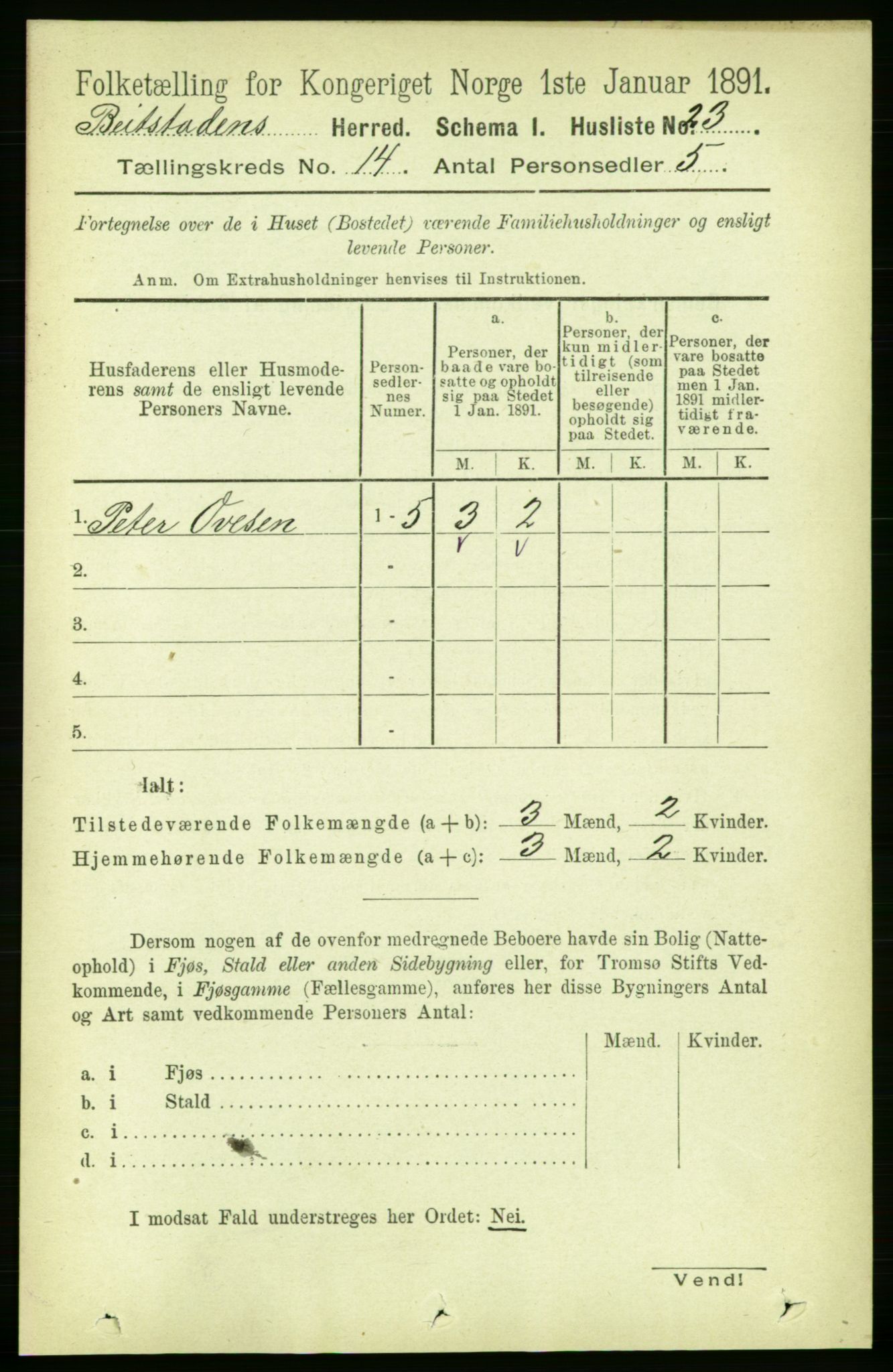 RA, 1891 census for 1727 Beitstad, 1891, p. 3843