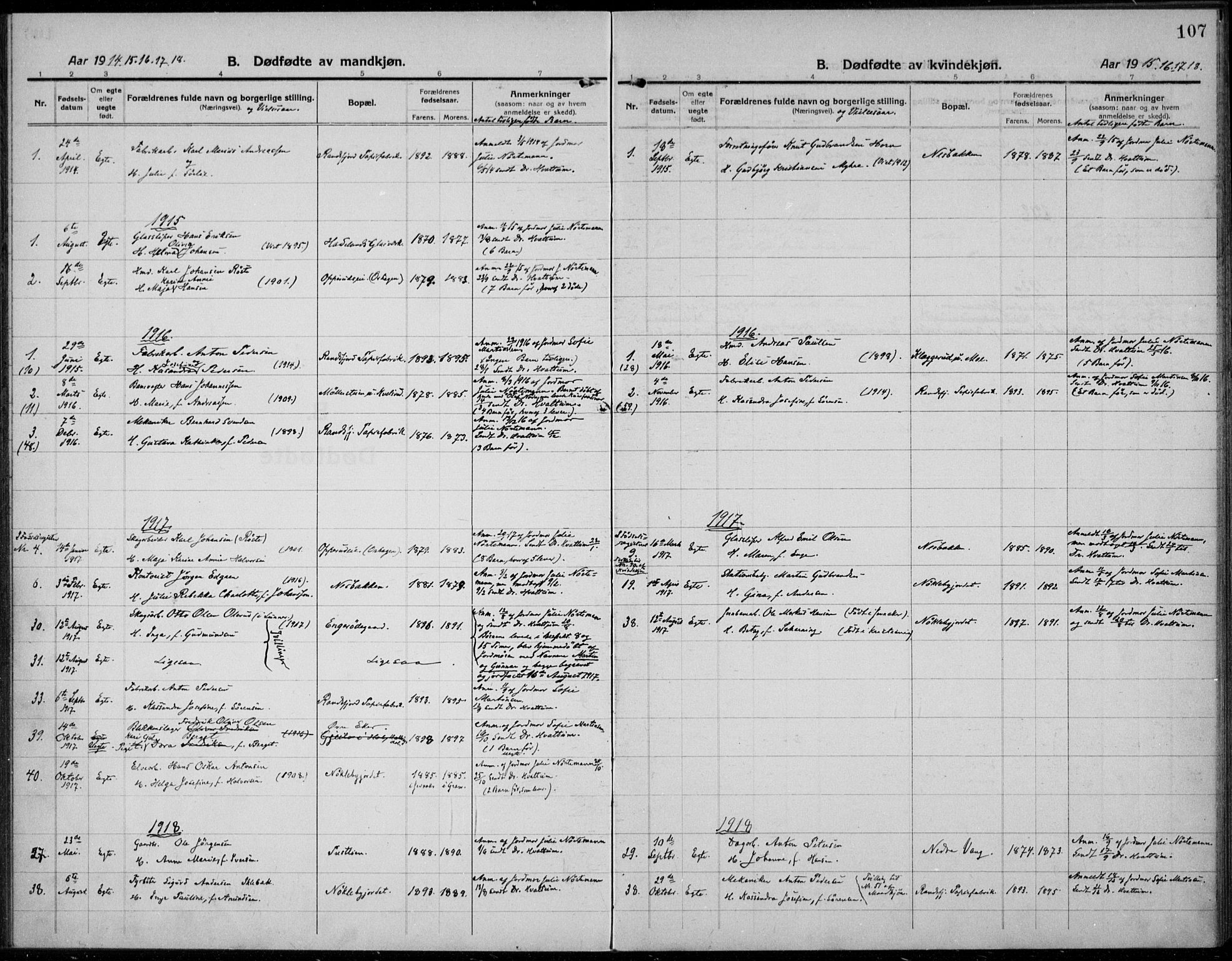 Jevnaker prestekontor, SAH/PREST-116/H/Ha/Haa/L0012: Parish register (official) no. 12, 1914-1924, p. 107