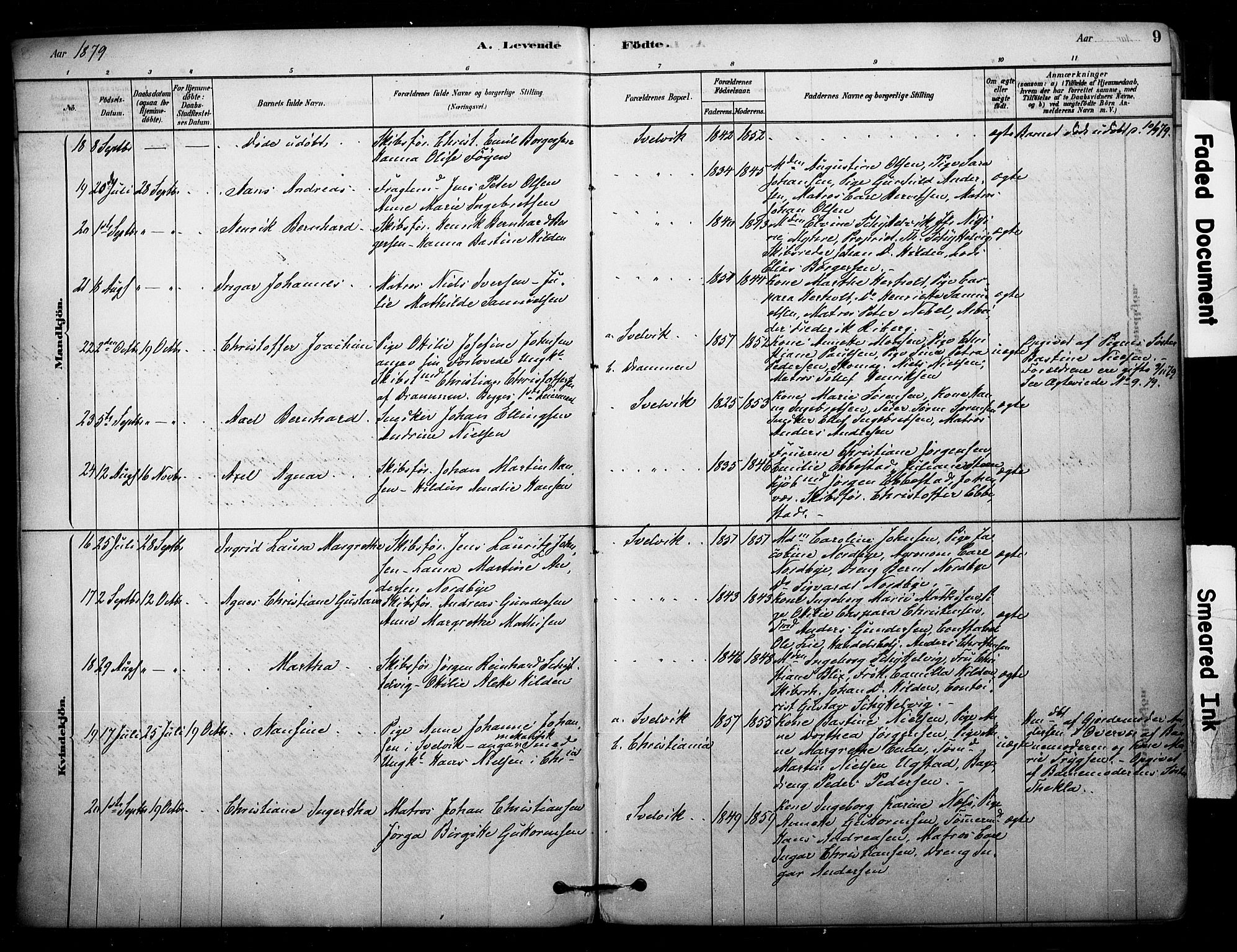 Strømm kirkebøker, AV/SAKO-A-322/F/Fb/L0001: Parish register (official) no. II 1, 1878-1899, p. 9