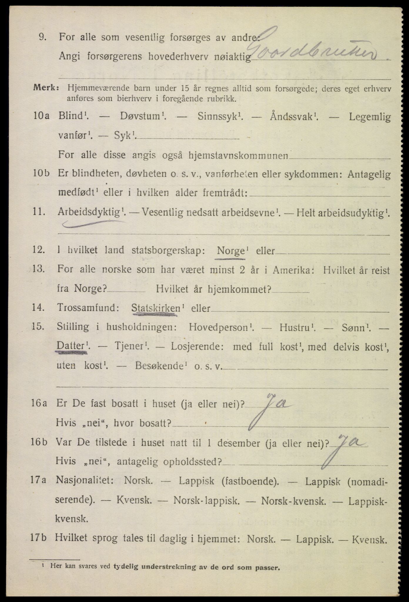 SAT, 1920 census for Tysfjord, 1920, p. 6252