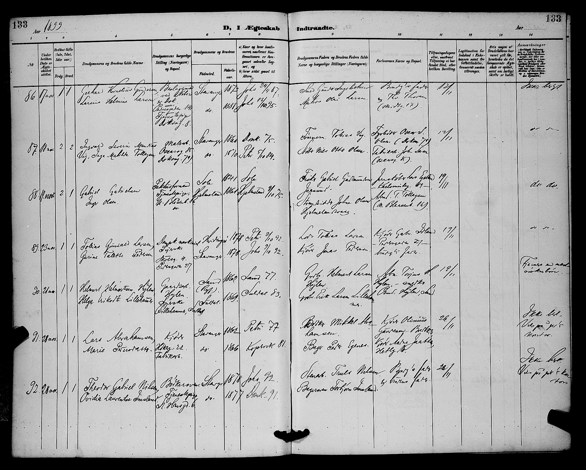 St. Johannes sokneprestkontor, AV/SAST-A-101814/001/30/30BB/L0002: Parish register (copy) no. B 2, 1888-1901, p. 133