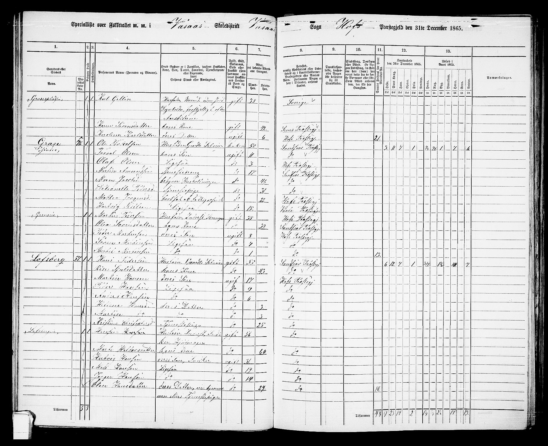 RA, 1865 census for Hof, 1865, p. 66