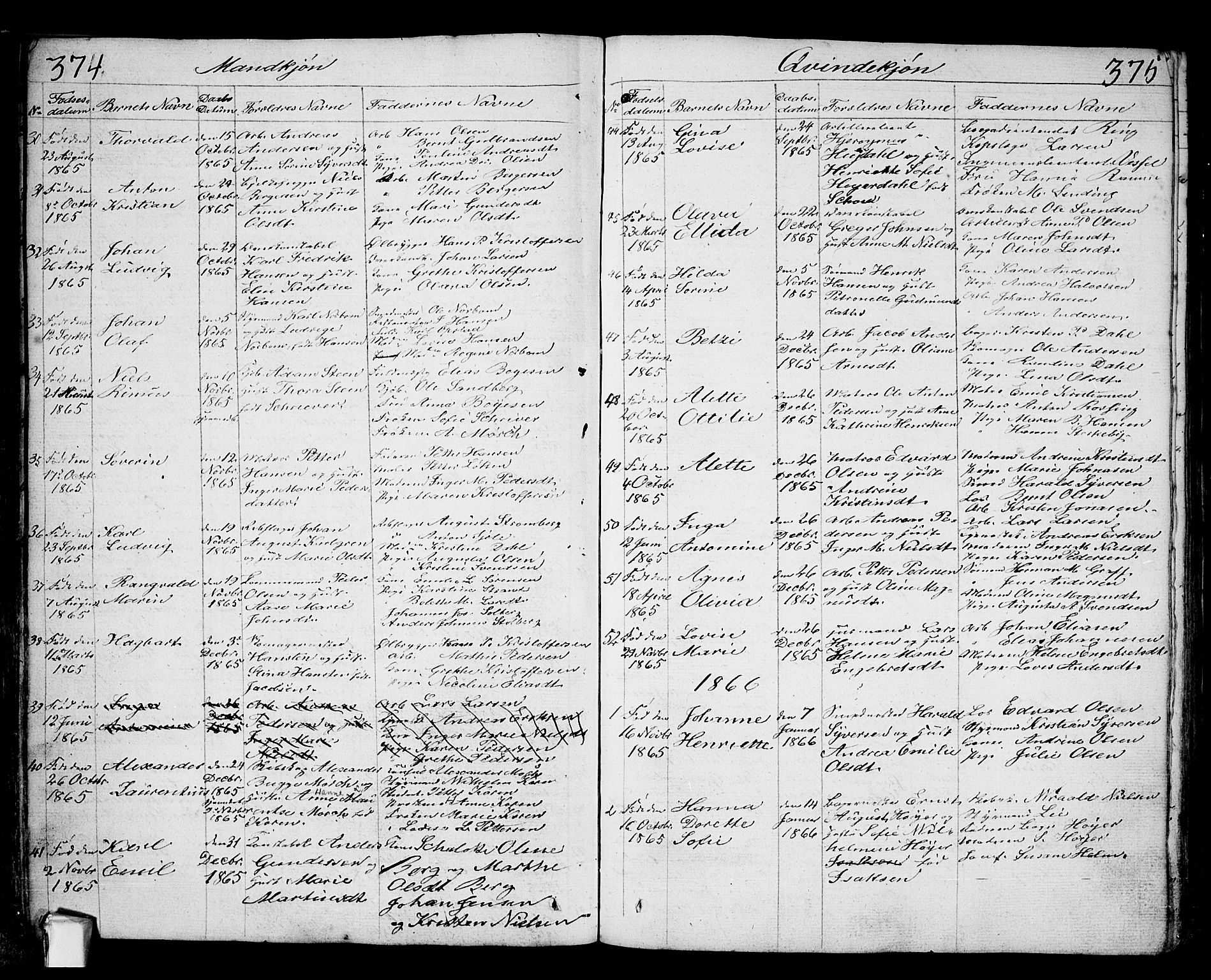 Fredrikstad prestekontor Kirkebøker, SAO/A-11082/G/Ga/L0001: Parish register (copy) no. 1, 1824-1879, p. 374-375