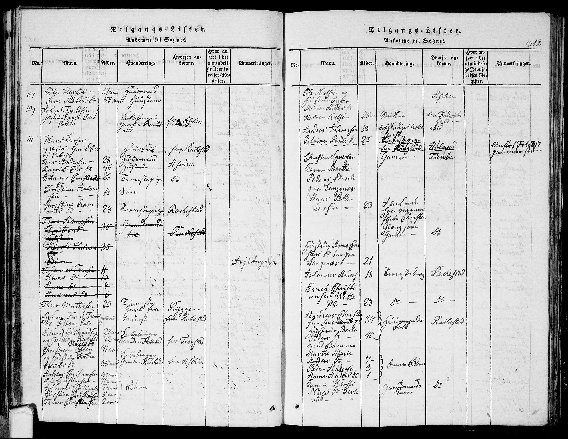 Eidsberg prestekontor Kirkebøker, AV/SAO-A-10905/G/Ga/L0001: Parish register (copy) no. I 1, 1814-1831, p. 312