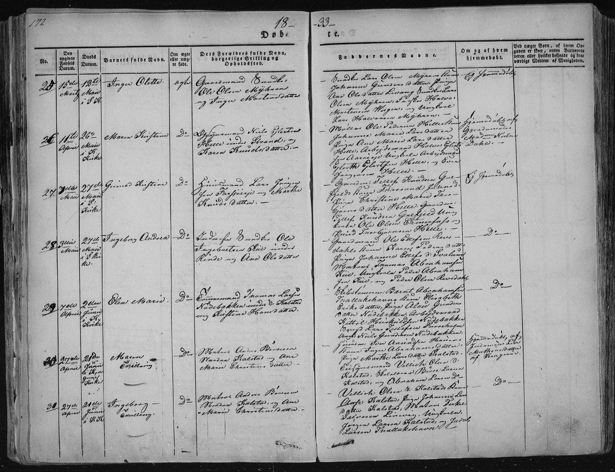 Sannidal kirkebøker, AV/SAKO-A-296/F/Fa/L0006: Parish register (official) no. 6, 1831-1847, p. 172