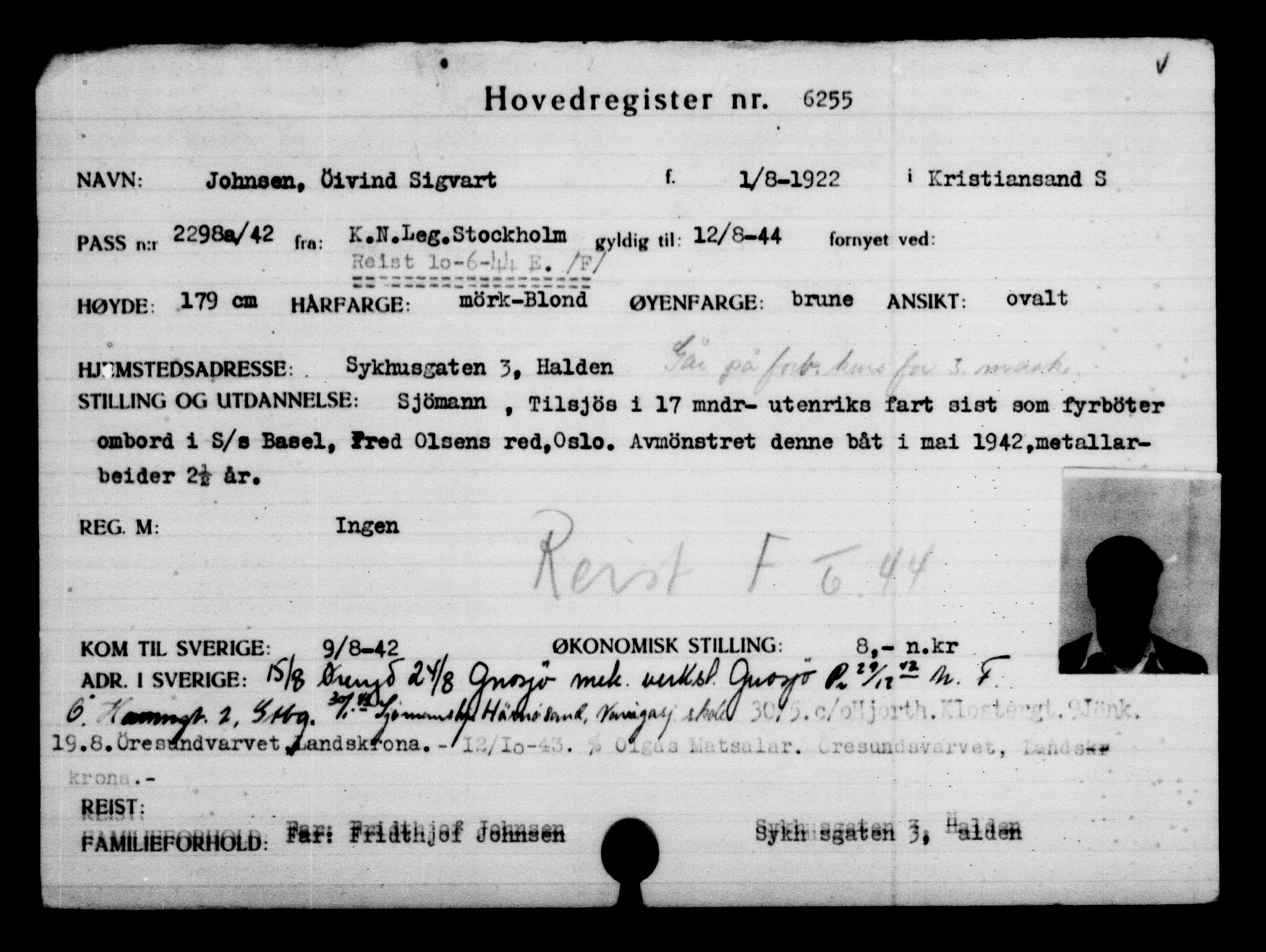 Utenriksstasjonene, Legasjonen i Stockholm, Flyktningkontoret, AV/RA-S-6753/V/Va/L0004: Kjesäterkartoteket, flyktninger med registreringsnr. 3496-6610, 1940-1945, p. 3246