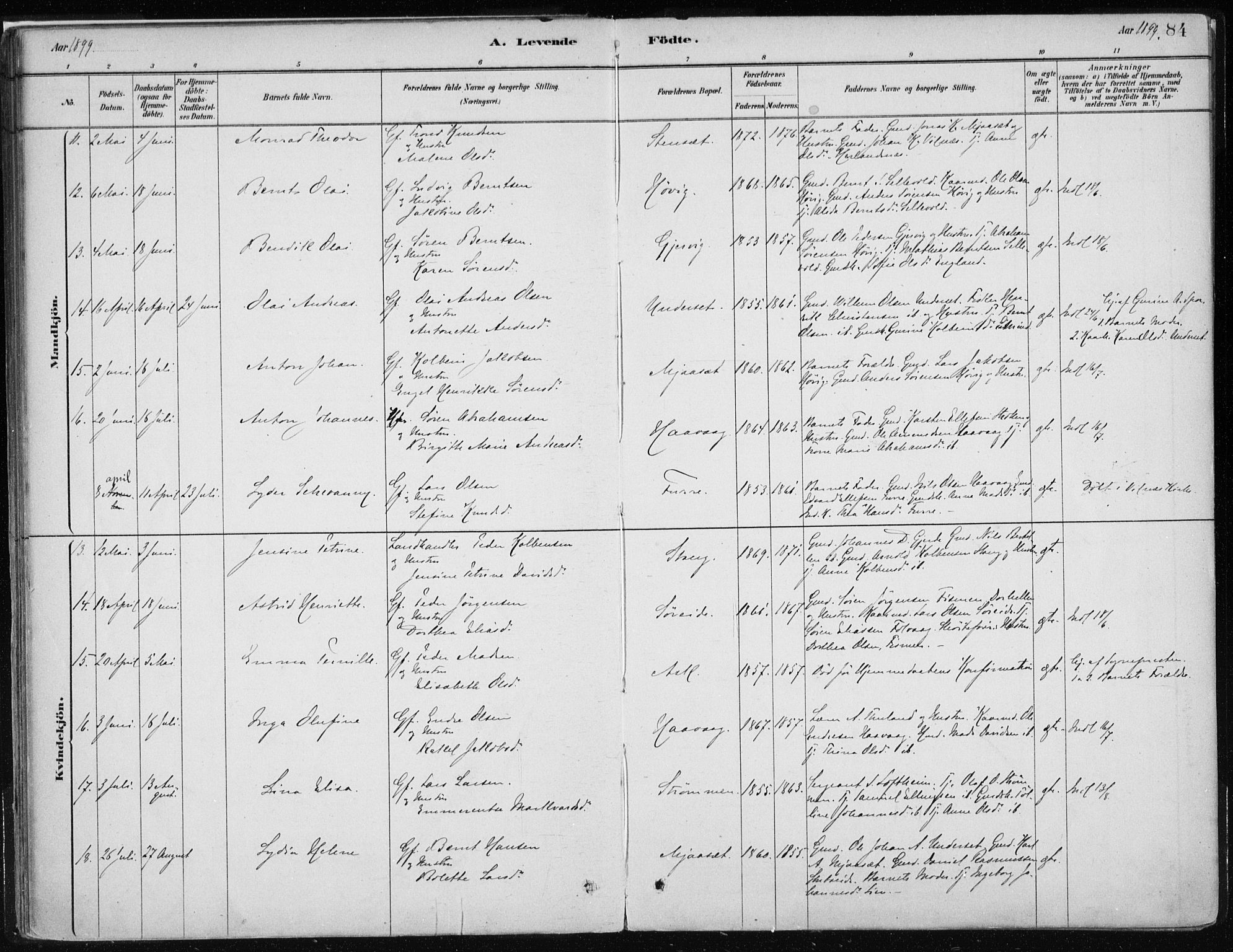 Askvoll sokneprestembete, AV/SAB-A-79501/H/Haa/Haab/L0002: Parish register (official) no. B 2, 1879-1909, p. 84