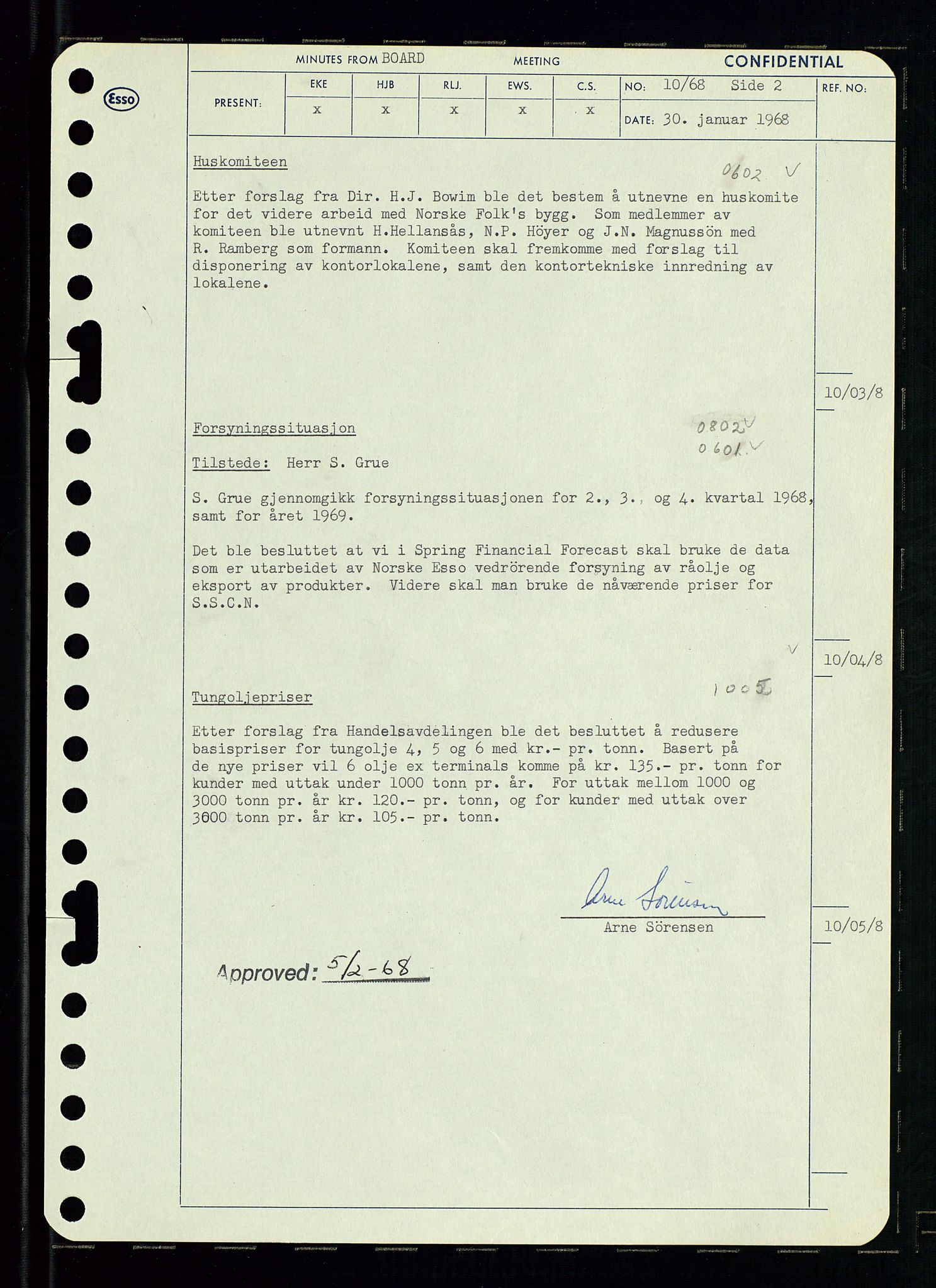 Pa 0982 - Esso Norge A/S, AV/SAST-A-100448/A/Aa/L0002/0004: Den administrerende direksjon Board minutes (styrereferater) / Den administrerende direksjon Board minutes (styrereferater), 1968, p. 16