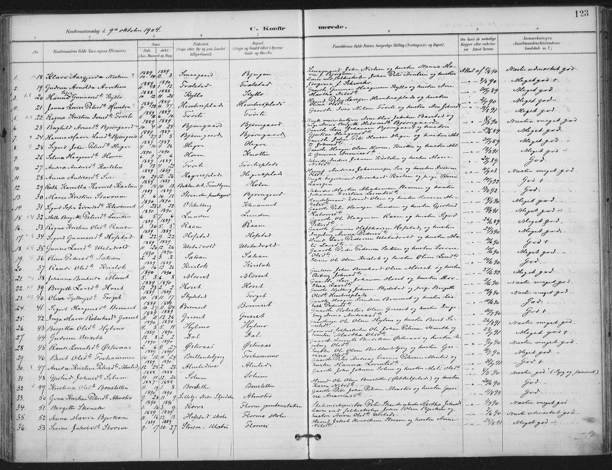 Ministerialprotokoller, klokkerbøker og fødselsregistre - Nord-Trøndelag, SAT/A-1458/703/L0031: Parish register (official) no. 703A04, 1893-1914, p. 123