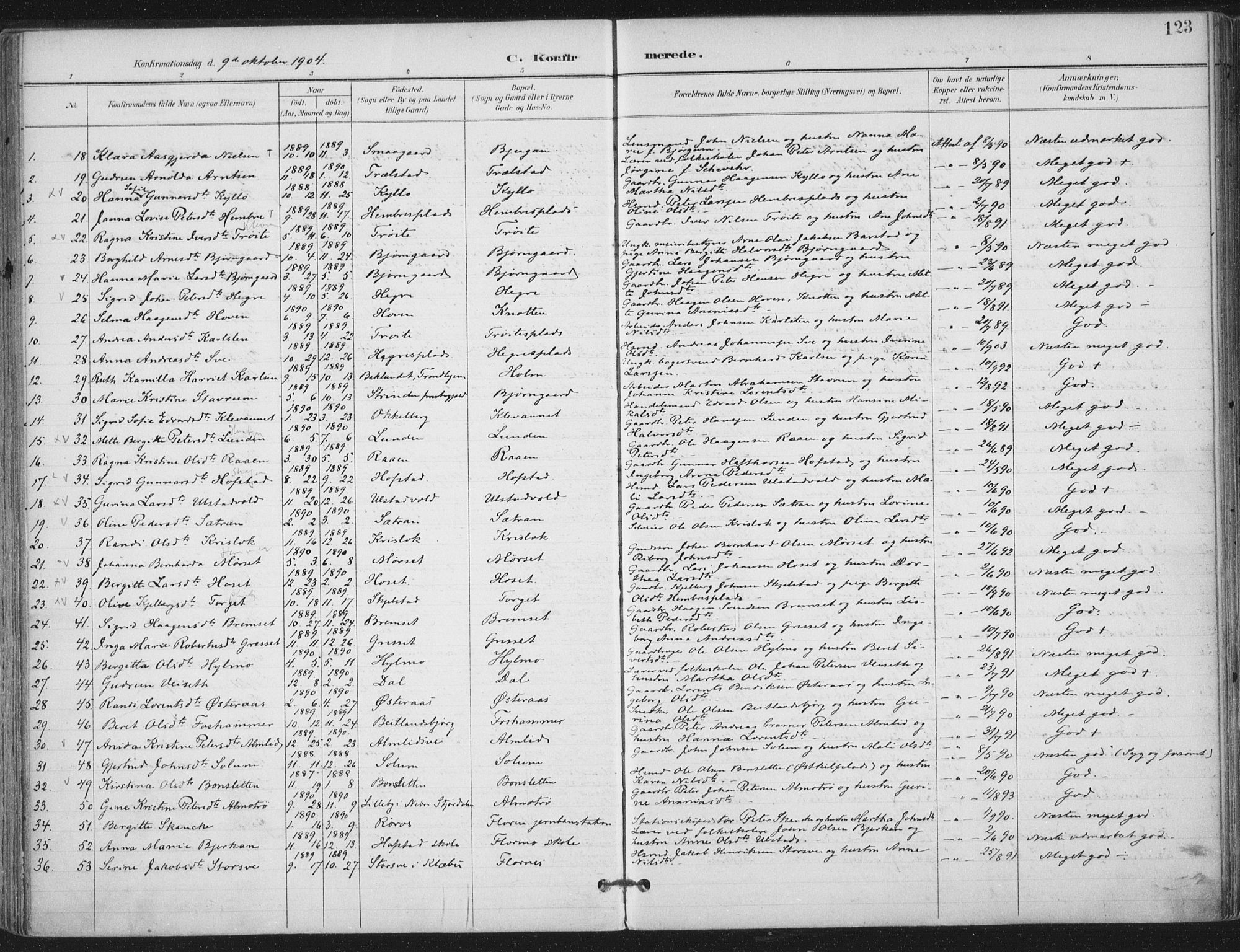 Ministerialprotokoller, klokkerbøker og fødselsregistre - Nord-Trøndelag, AV/SAT-A-1458/703/L0031: Parish register (official) no. 703A04, 1893-1914, p. 123