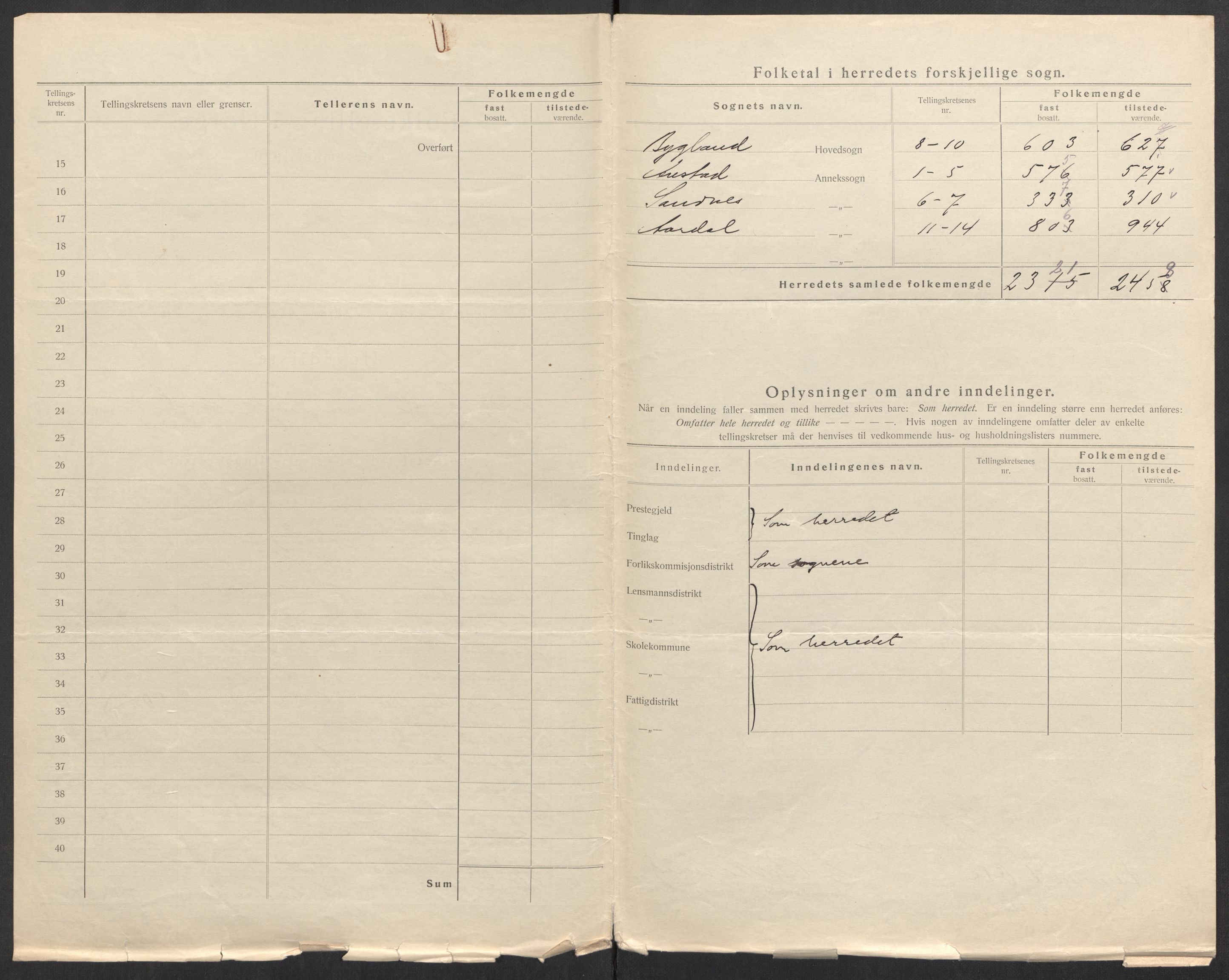 SAK, 1920 census for Bygland, 1920, p. 13