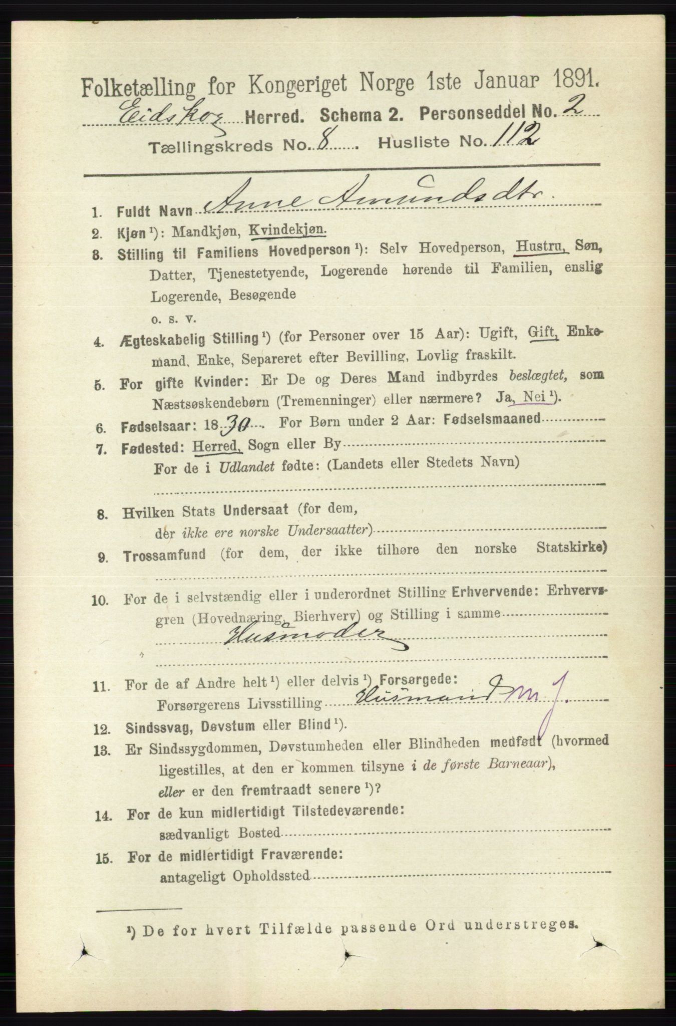 RA, 1891 census for 0420 Eidskog, 1891, p. 5186