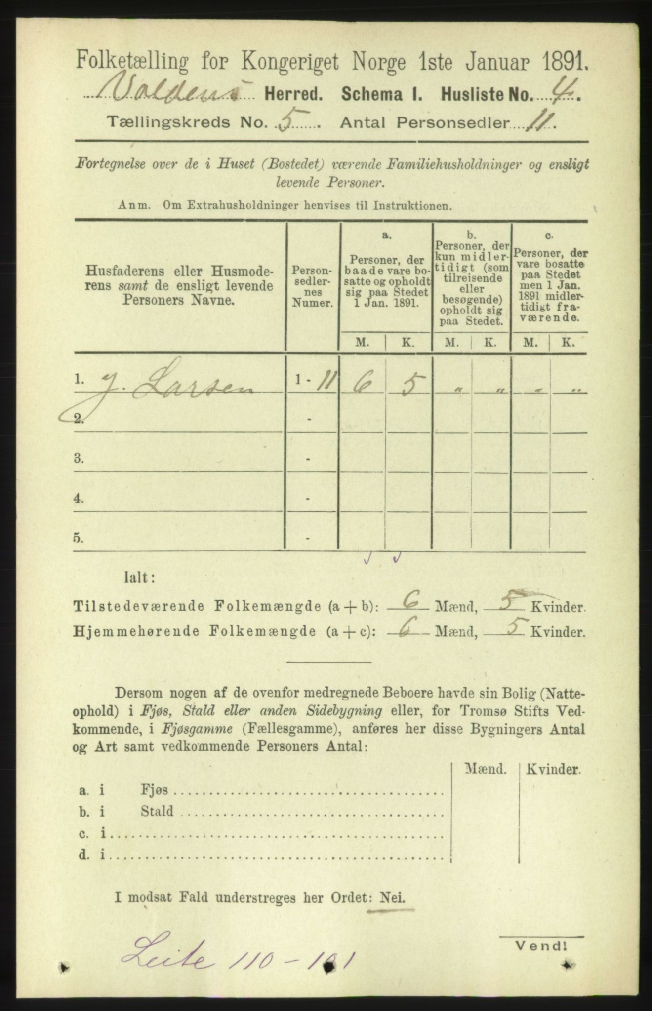 RA, 1891 census for 1519 Volda, 1891, p. 2216