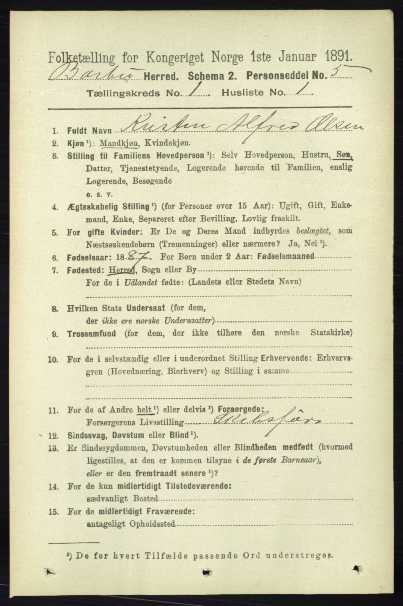 RA, 1891 census for 0990 Barbu, 1891, p. 134