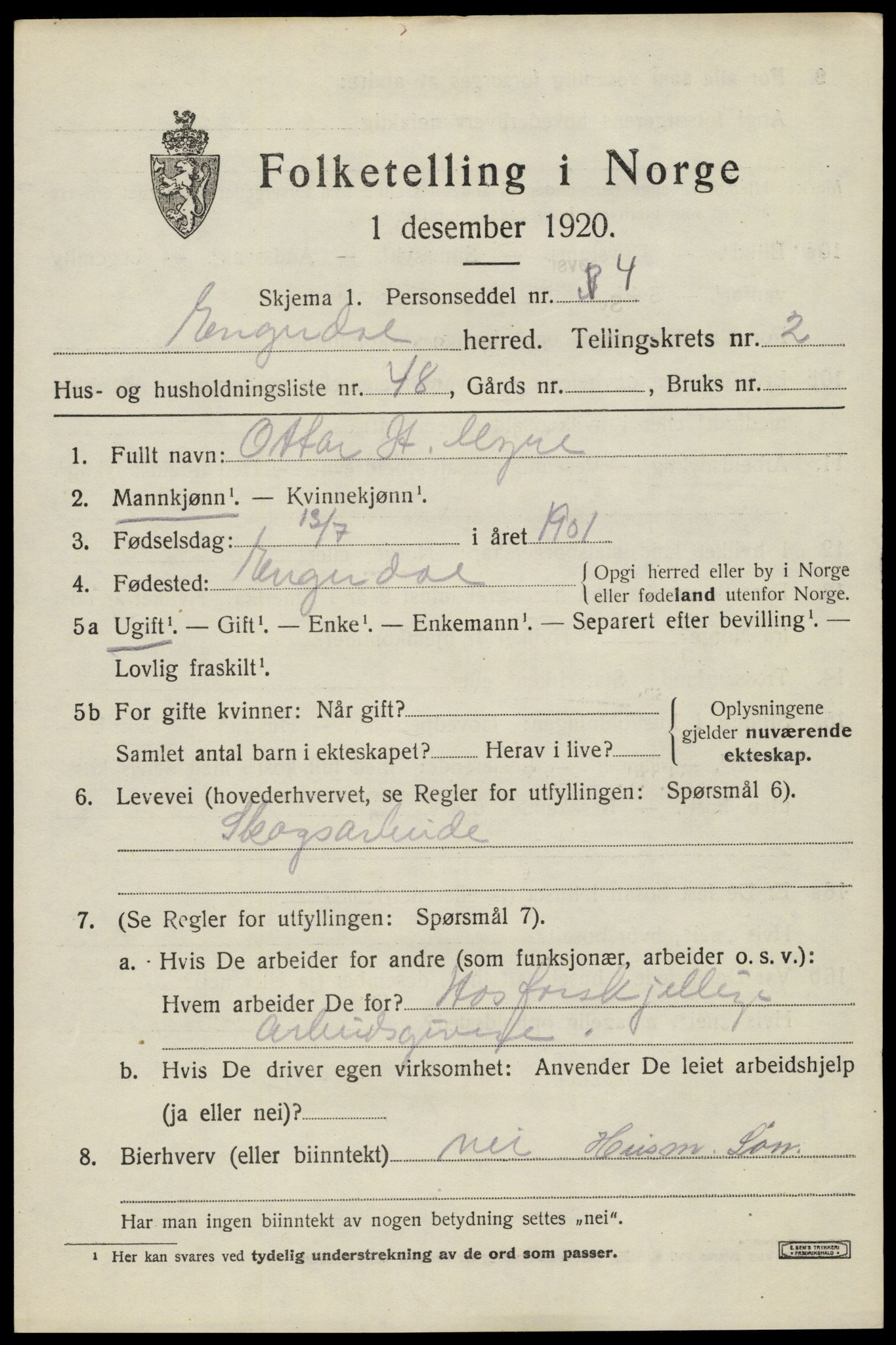 SAH, 1920 census for Engerdal, 1920, p. 1501