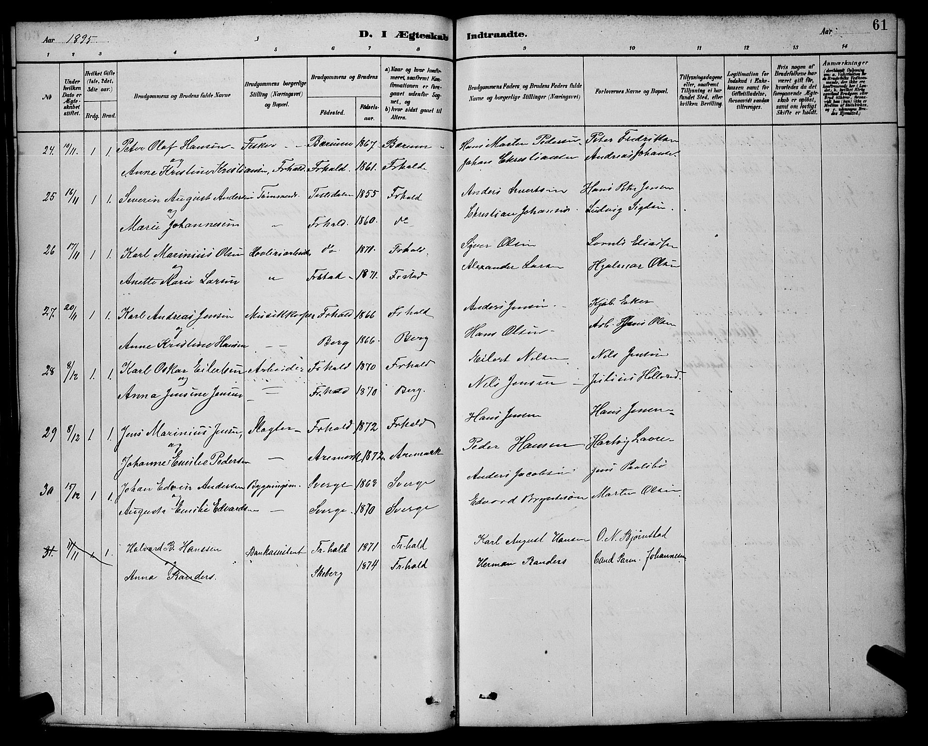 Halden prestekontor Kirkebøker, AV/SAO-A-10909/G/Ga/L0009: Parish register (copy) no. 9, 1885-1908, p. 61