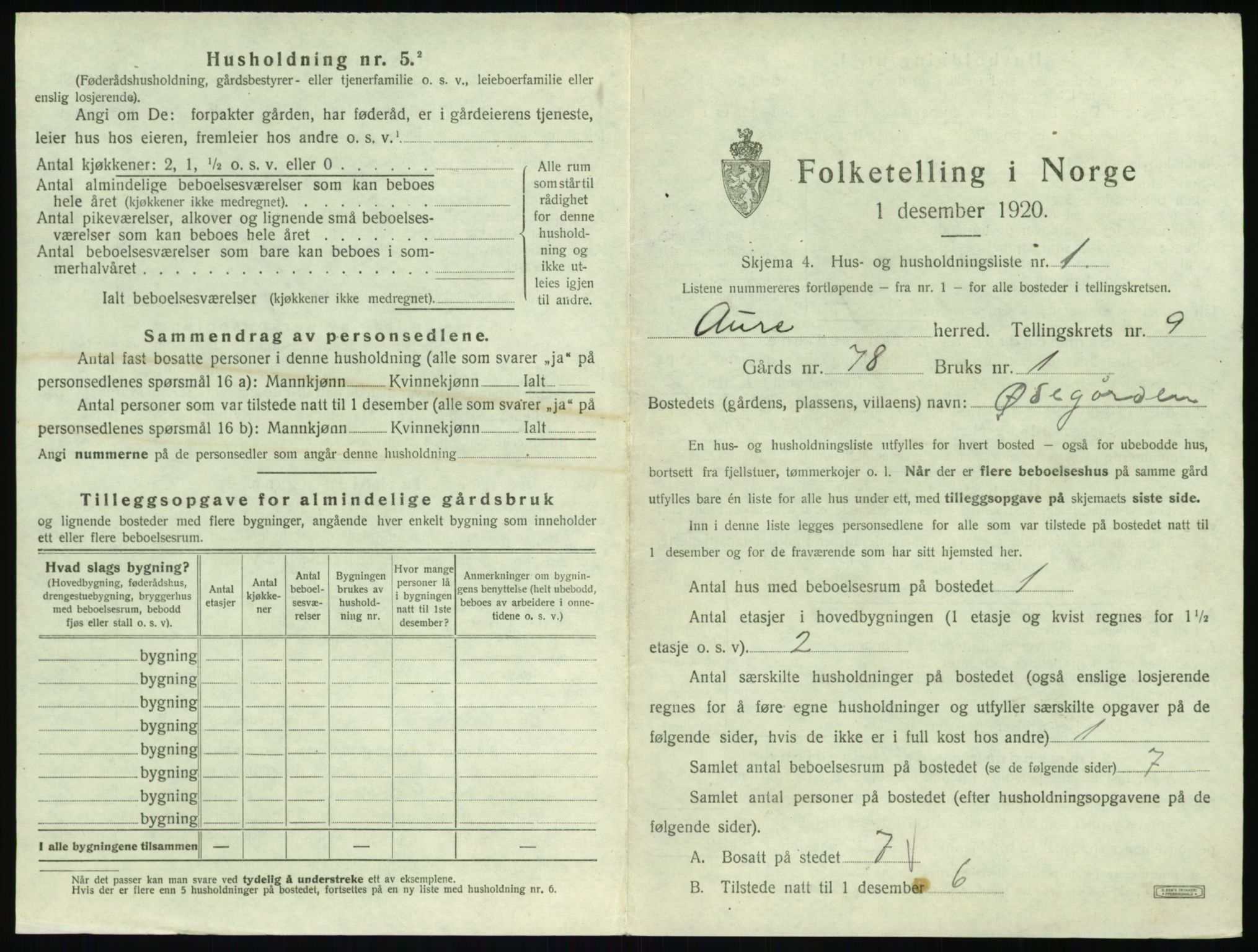 SAT, 1920 census for Aure, 1920, p. 510