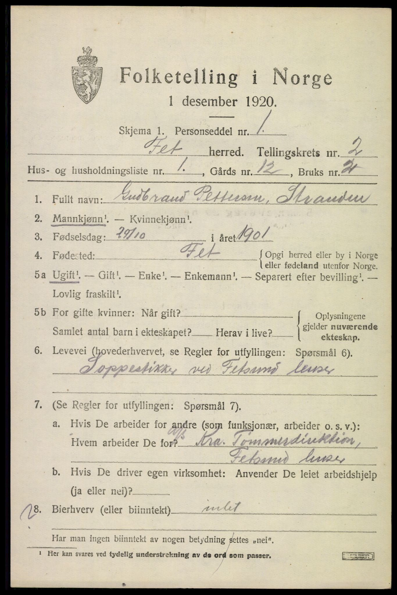 SAO, 1920 census for Fet, 1920, p. 2688