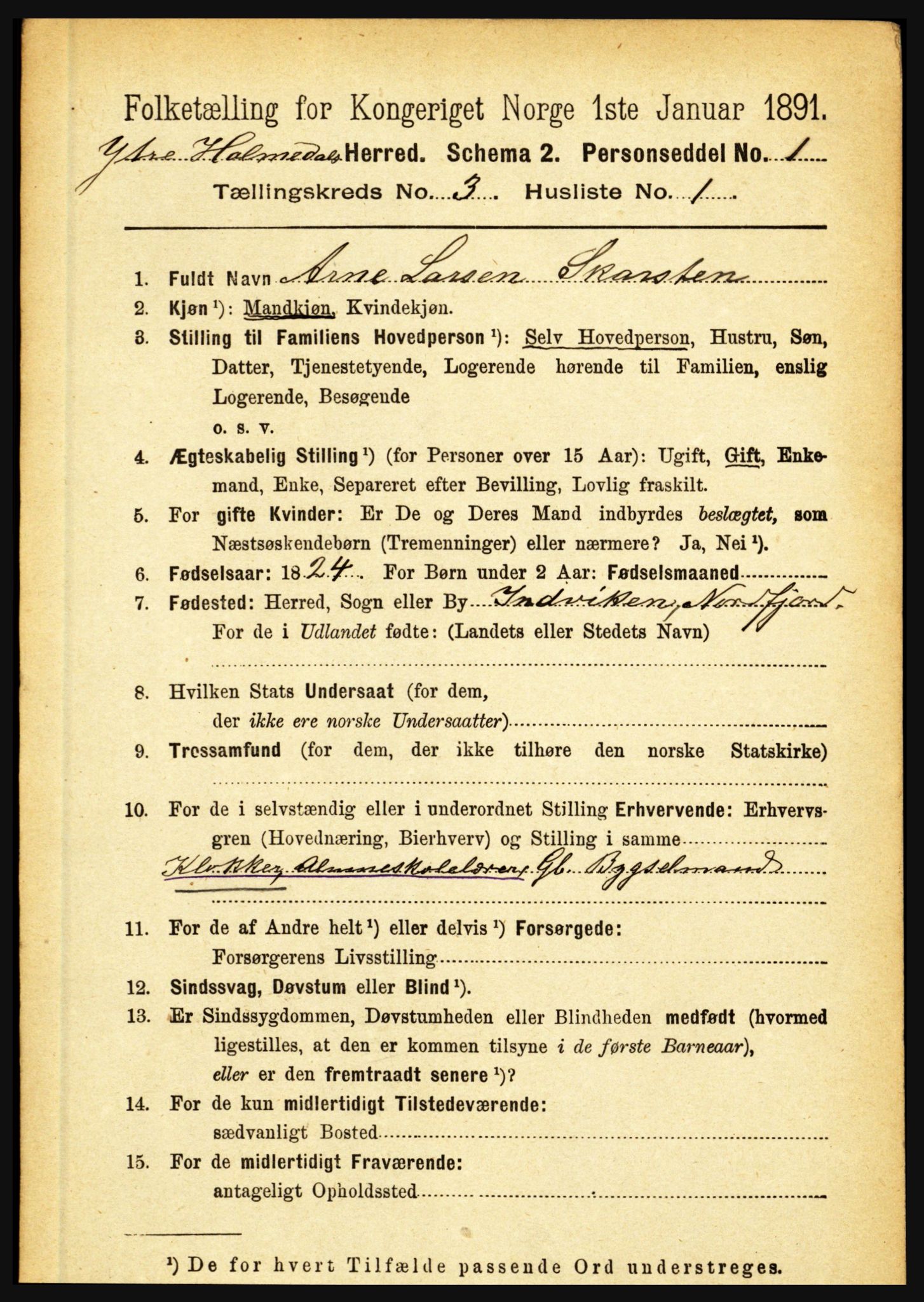 RA, 1891 census for 1429 Ytre Holmedal, 1891, p. 635