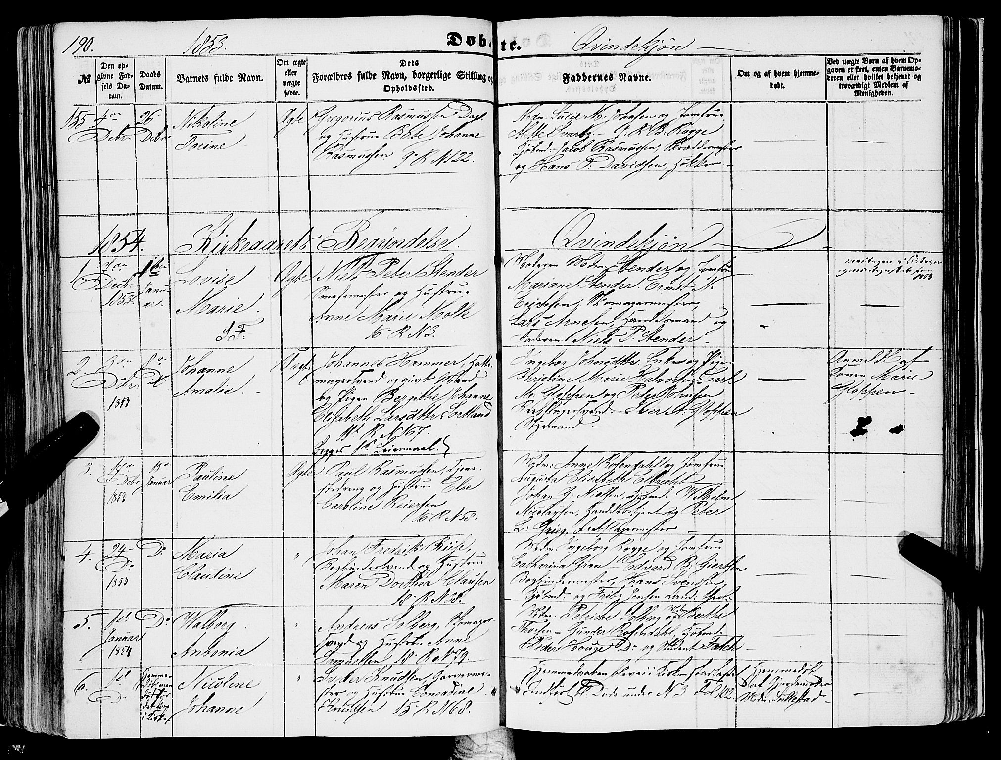 Domkirken sokneprestembete, SAB/A-74801/H/Haa/L0020: Parish register (official) no. B 3, 1851-1859, p. 190