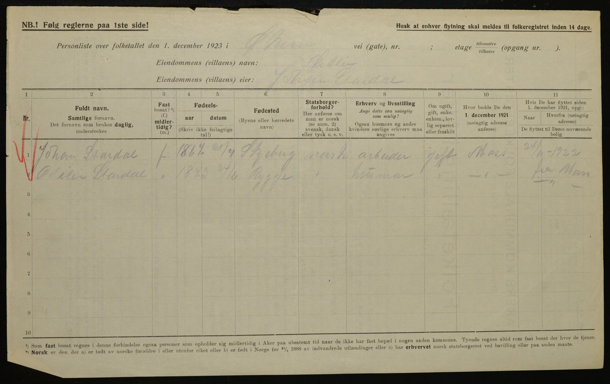 , Municipal Census 1923 for Aker, 1923, p. 36021