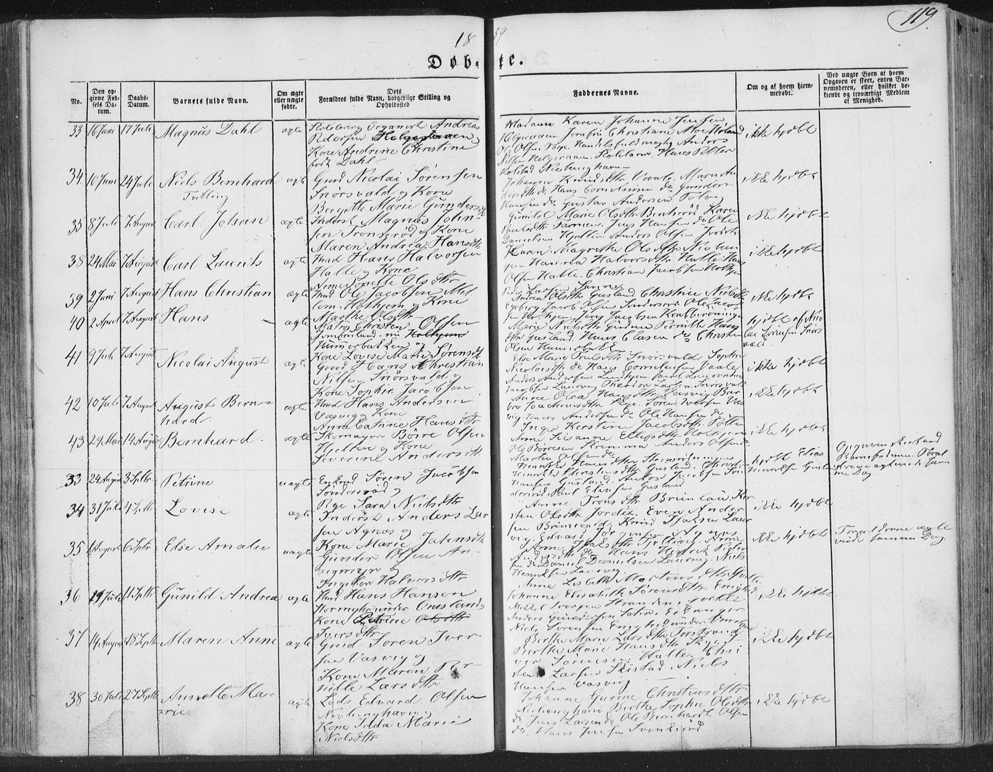 Brunlanes kirkebøker, SAKO/A-342/F/Fa/L0004: Parish register (official) no. I 4, 1846-1862, p. 119