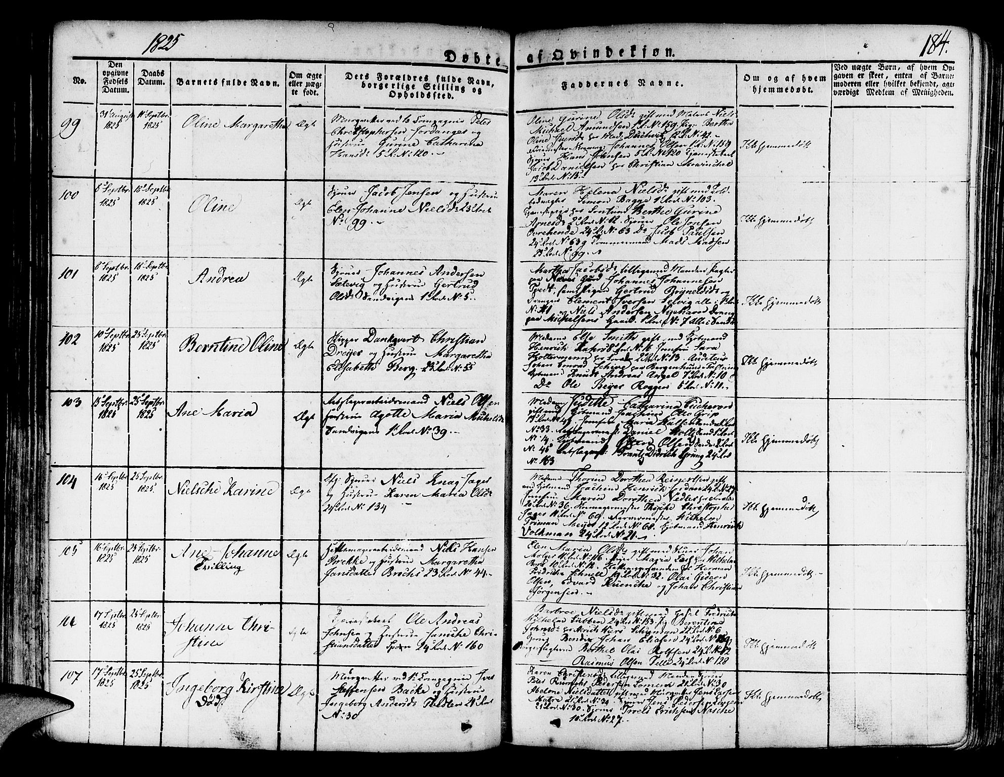 Korskirken sokneprestembete, AV/SAB-A-76101/H/Haa/L0014: Parish register (official) no. A 14, 1823-1835, p. 184