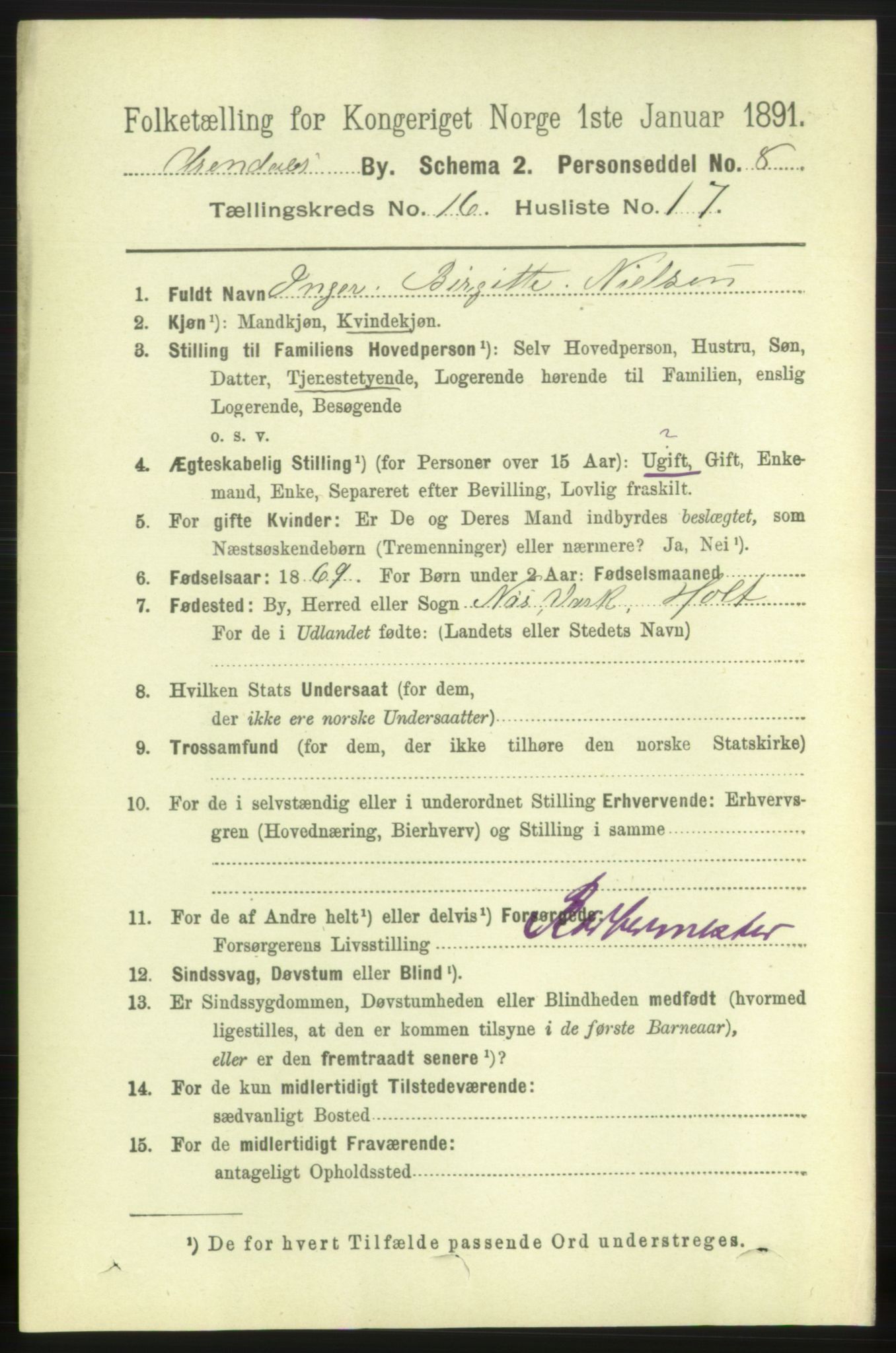 RA, 1891 census for 0903 Arendal, 1891, p. 5577