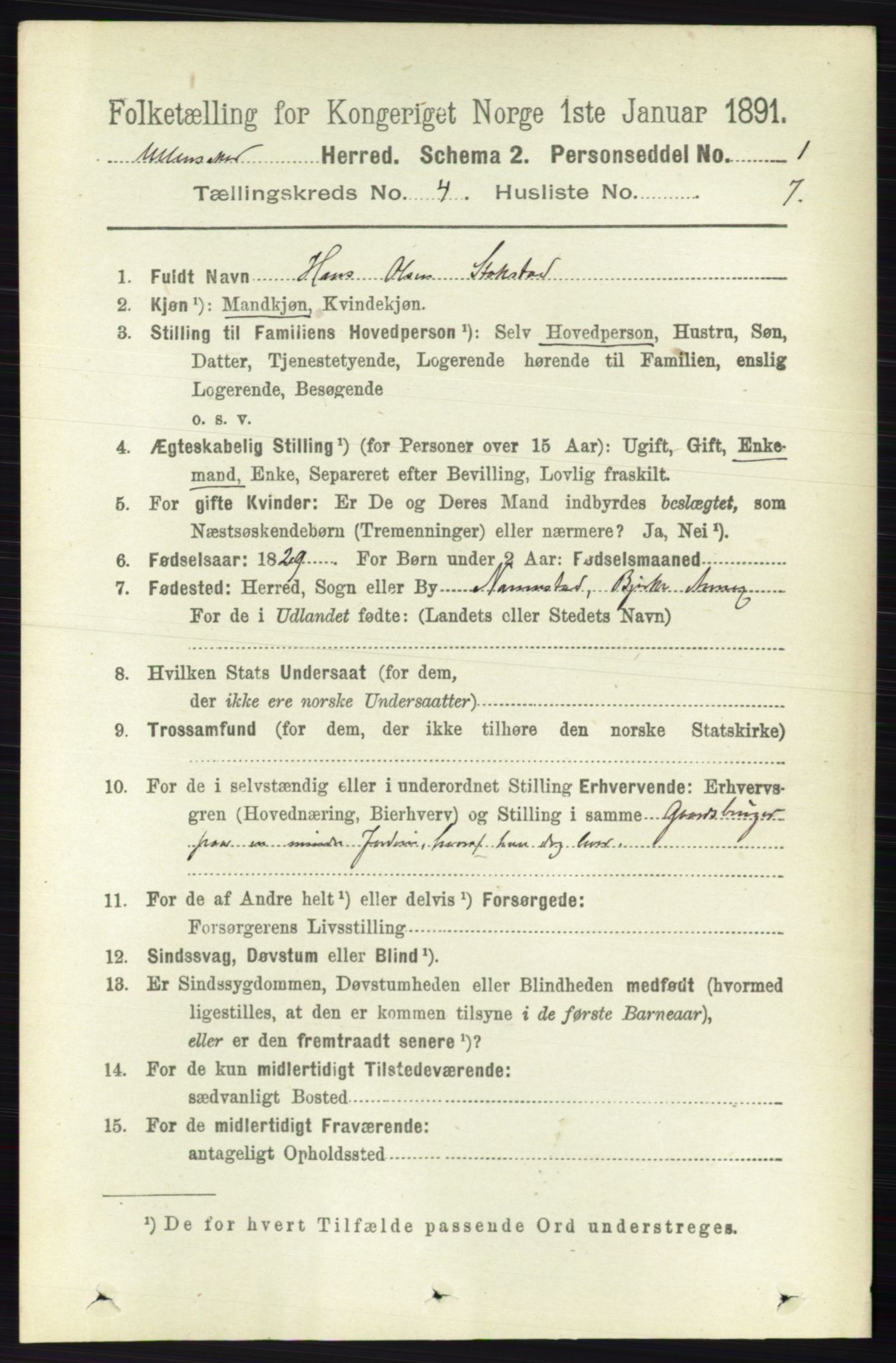 RA, 1891 census for 0235 Ullensaker, 1891, p. 1550