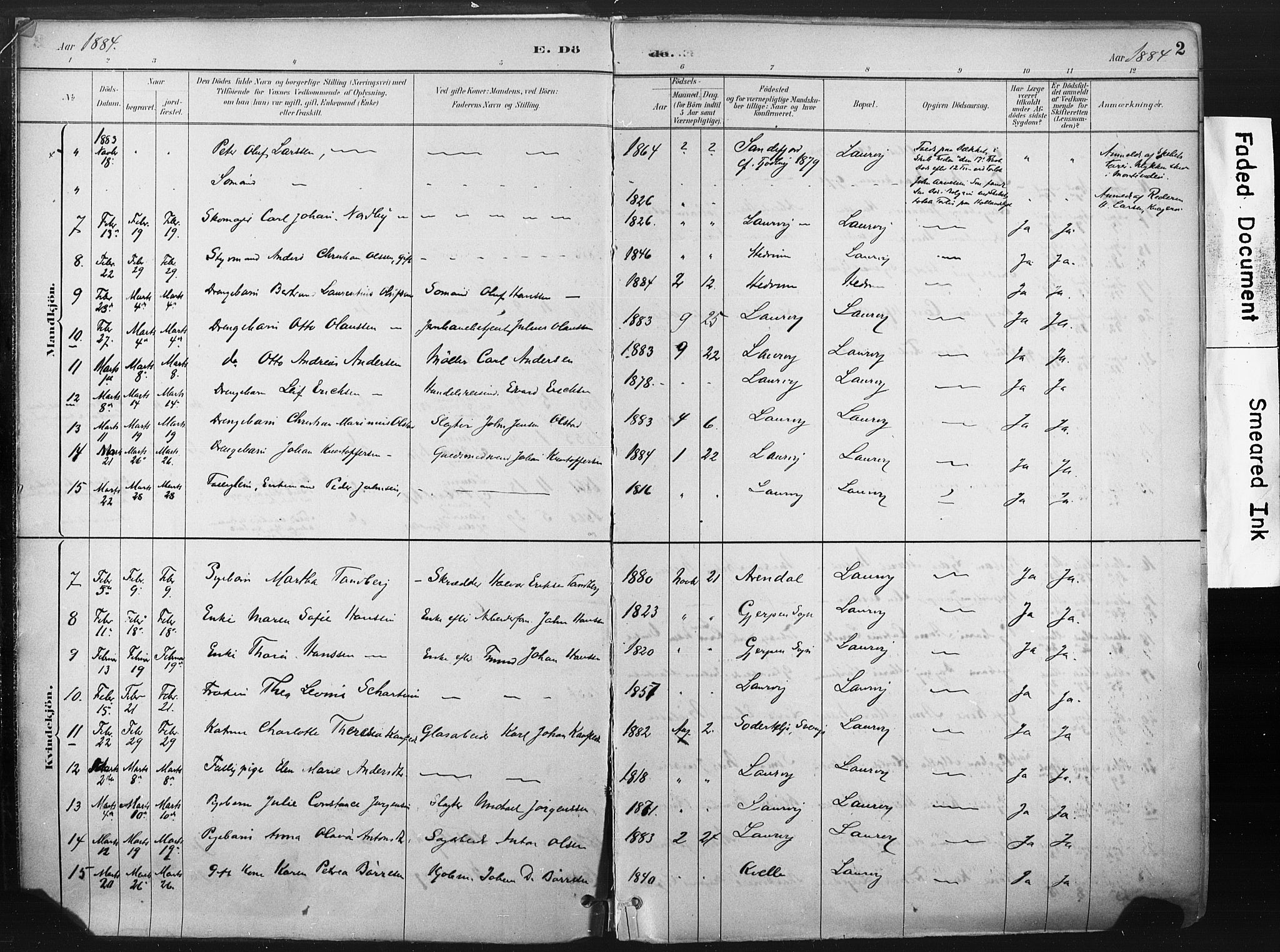 Larvik kirkebøker, AV/SAKO-A-352/F/Fa/L0010: Parish register (official) no. I 10, 1884-1910, p. 2