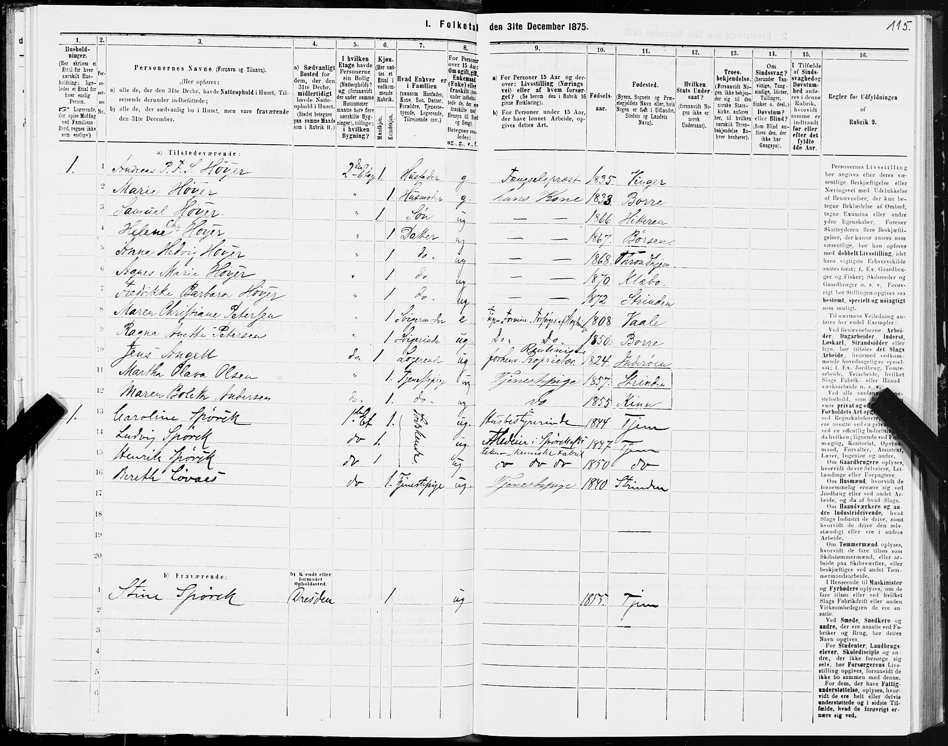 SAT, 1875 census for 1601 Trondheim, 1875, p. 6115