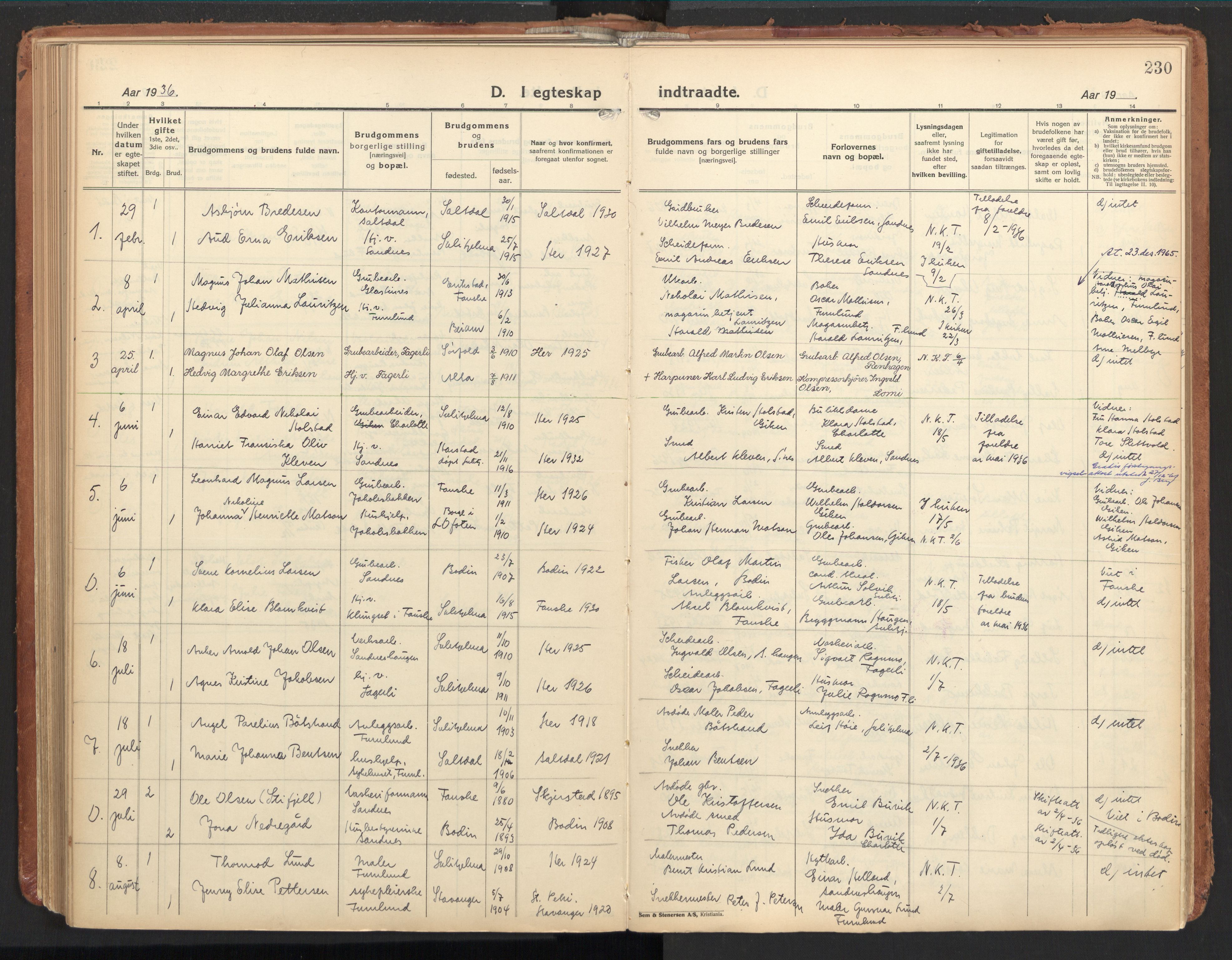 Ministerialprotokoller, klokkerbøker og fødselsregistre - Nordland, AV/SAT-A-1459/850/L0716: Curate's parish register no. 850B06, 1924-1938, p. 230