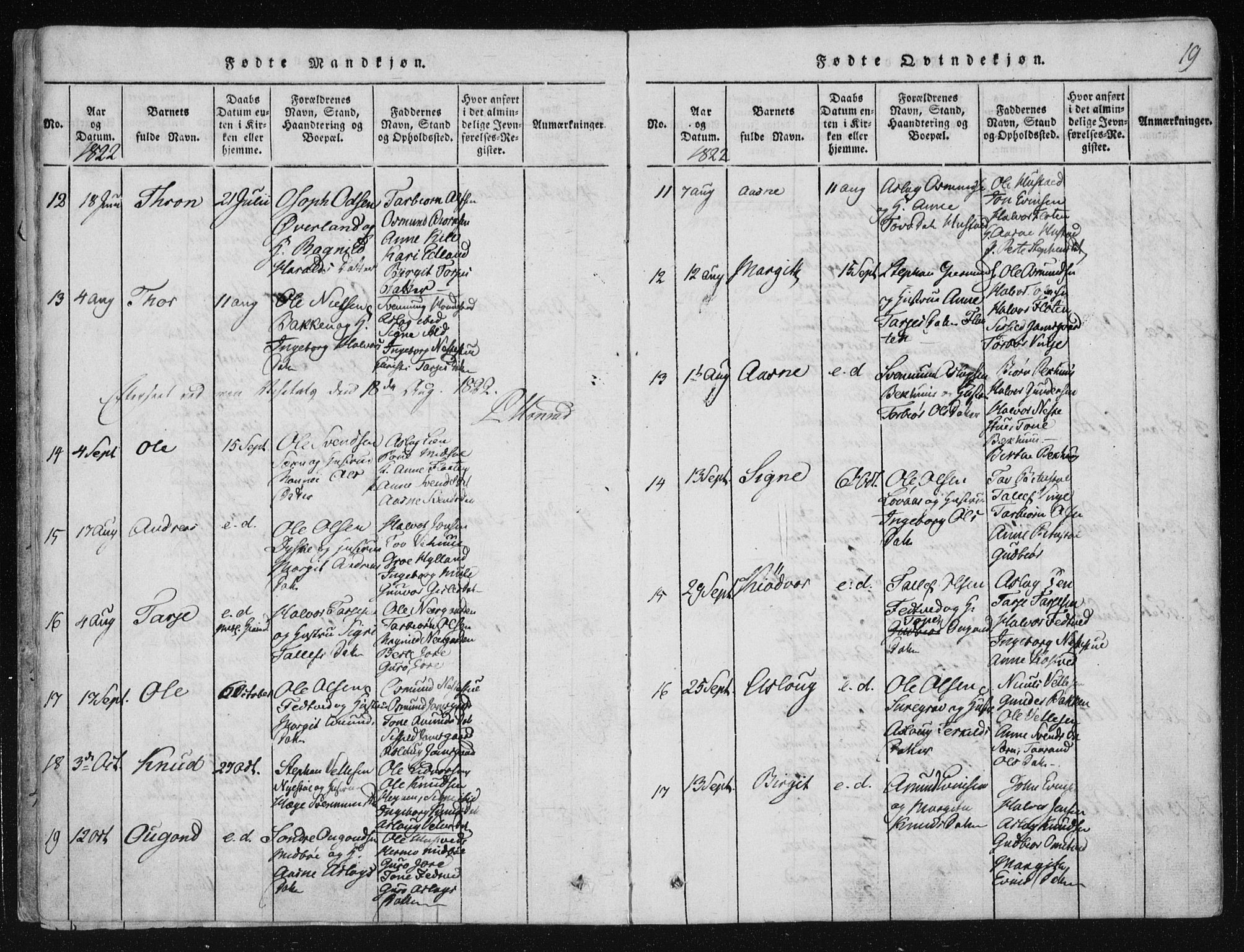 Vinje kirkebøker, SAKO/A-312/F/Fa/L0003: Parish register (official) no. I 3, 1814-1843, p. 19